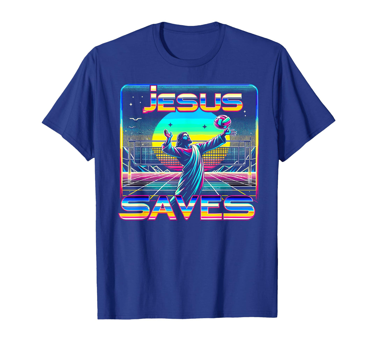 80s Vaporwave Jesus Saves Volleyball T-Shirt