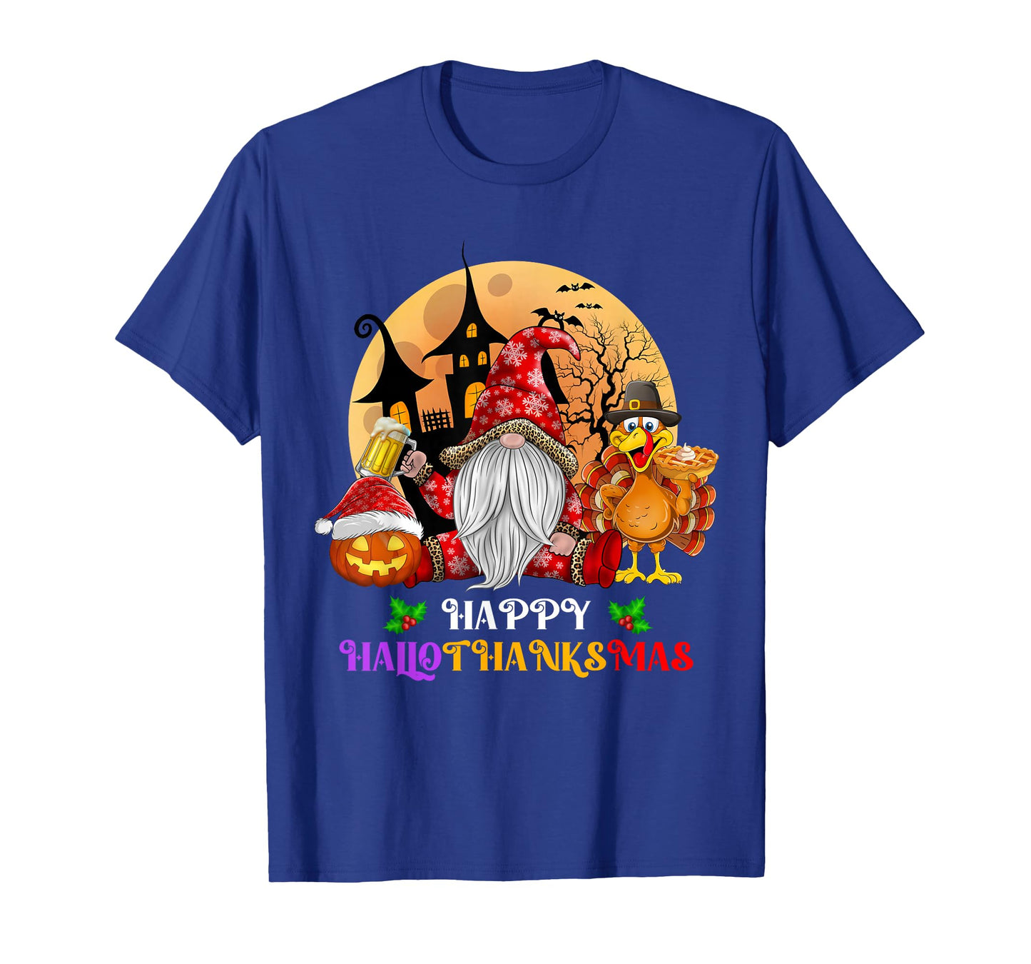 Happy Hallothanksmas Halloween Thanksgiving Merry Christmas T-Shirt