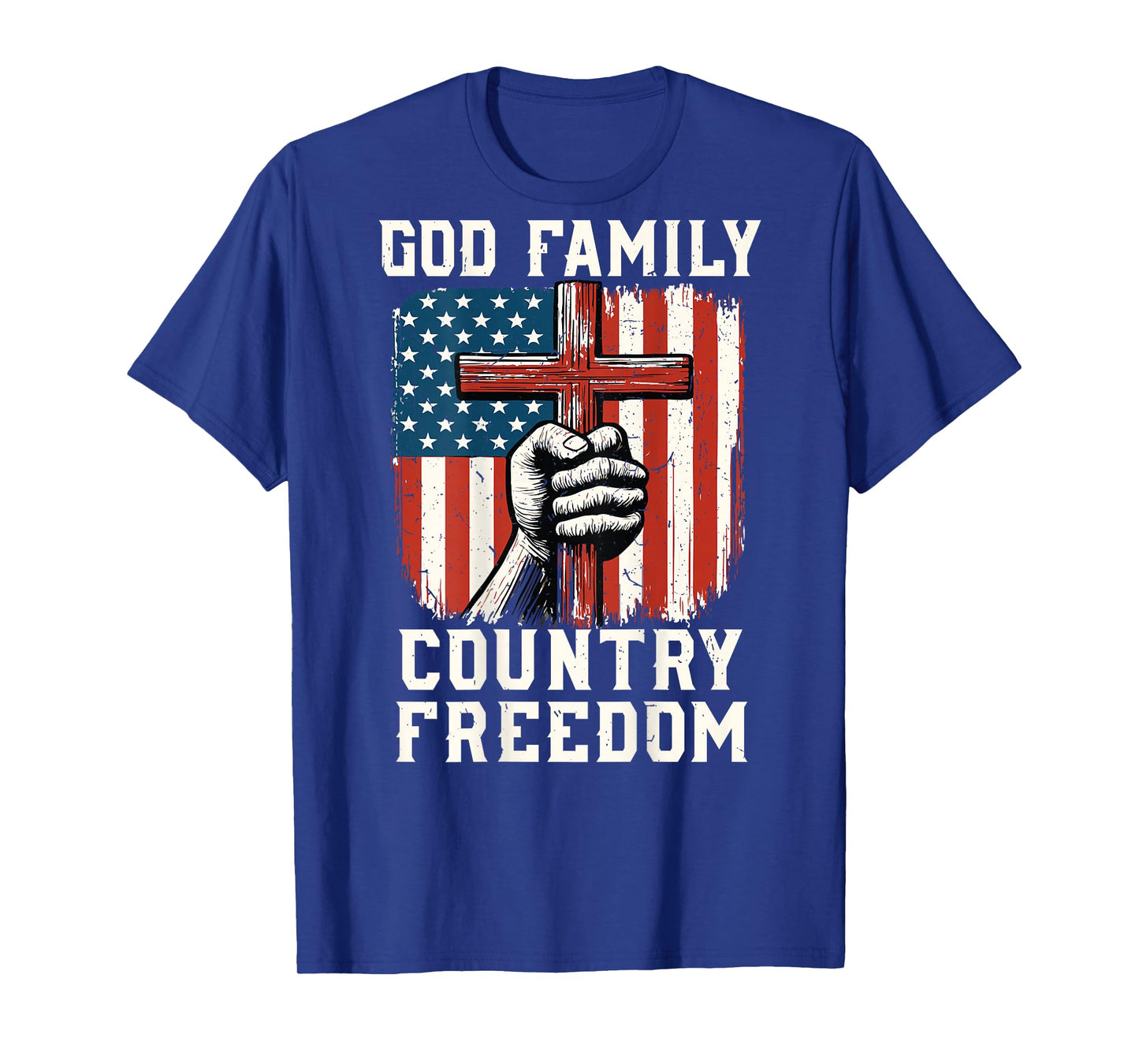 US Flag Cross God Family Country Freedom Christian Patriotic T-Shirt