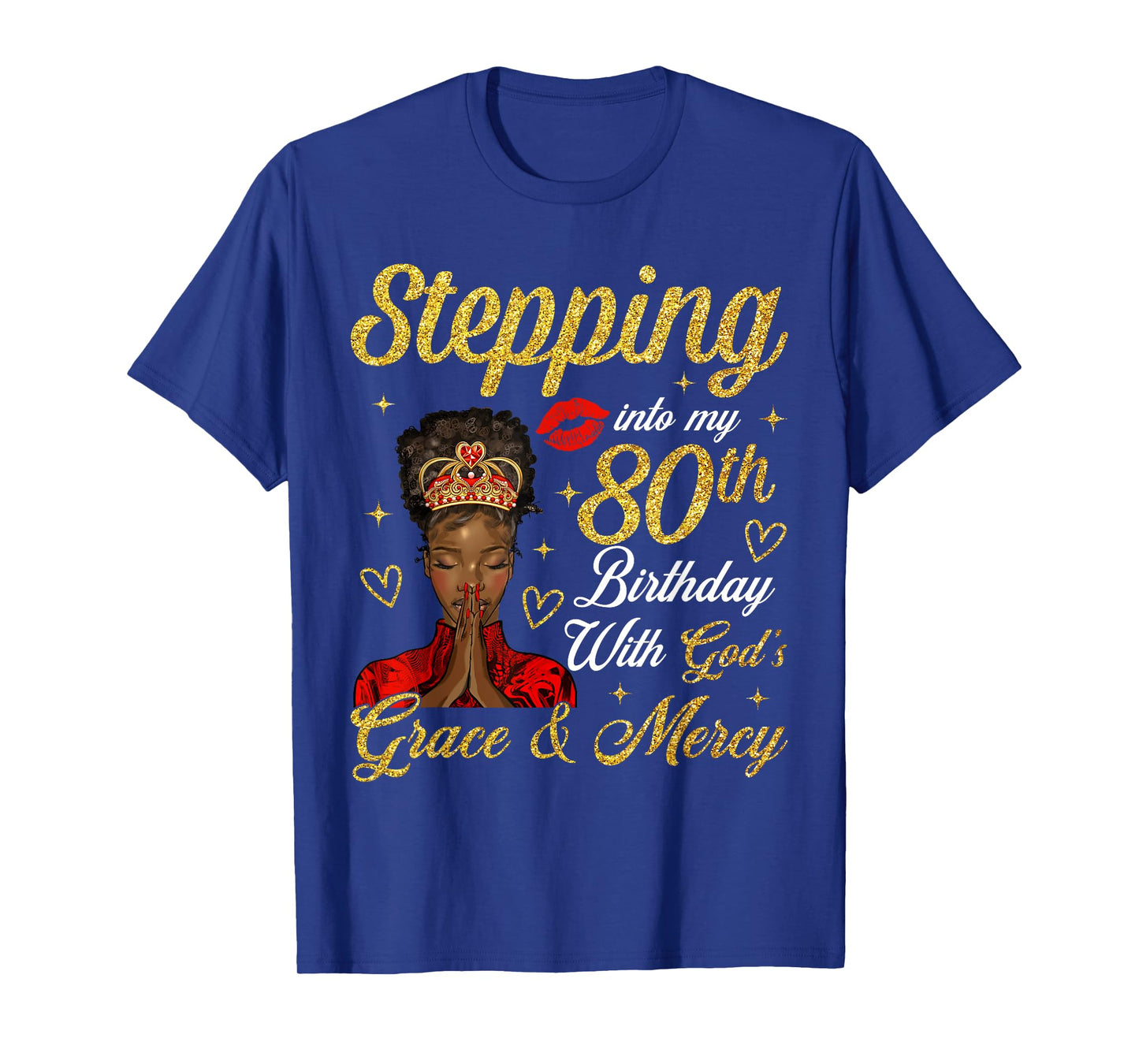 Stepping Into 80th Birthday Afro Black Woman Christian Bday T-Shirt