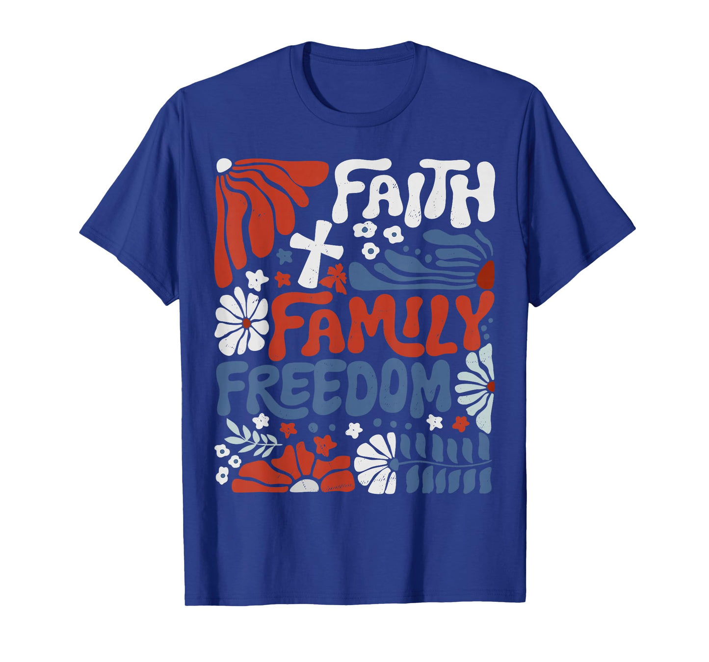 Patriotic Christian Faith Family Freedom Boho Floral Cross T-Shirt