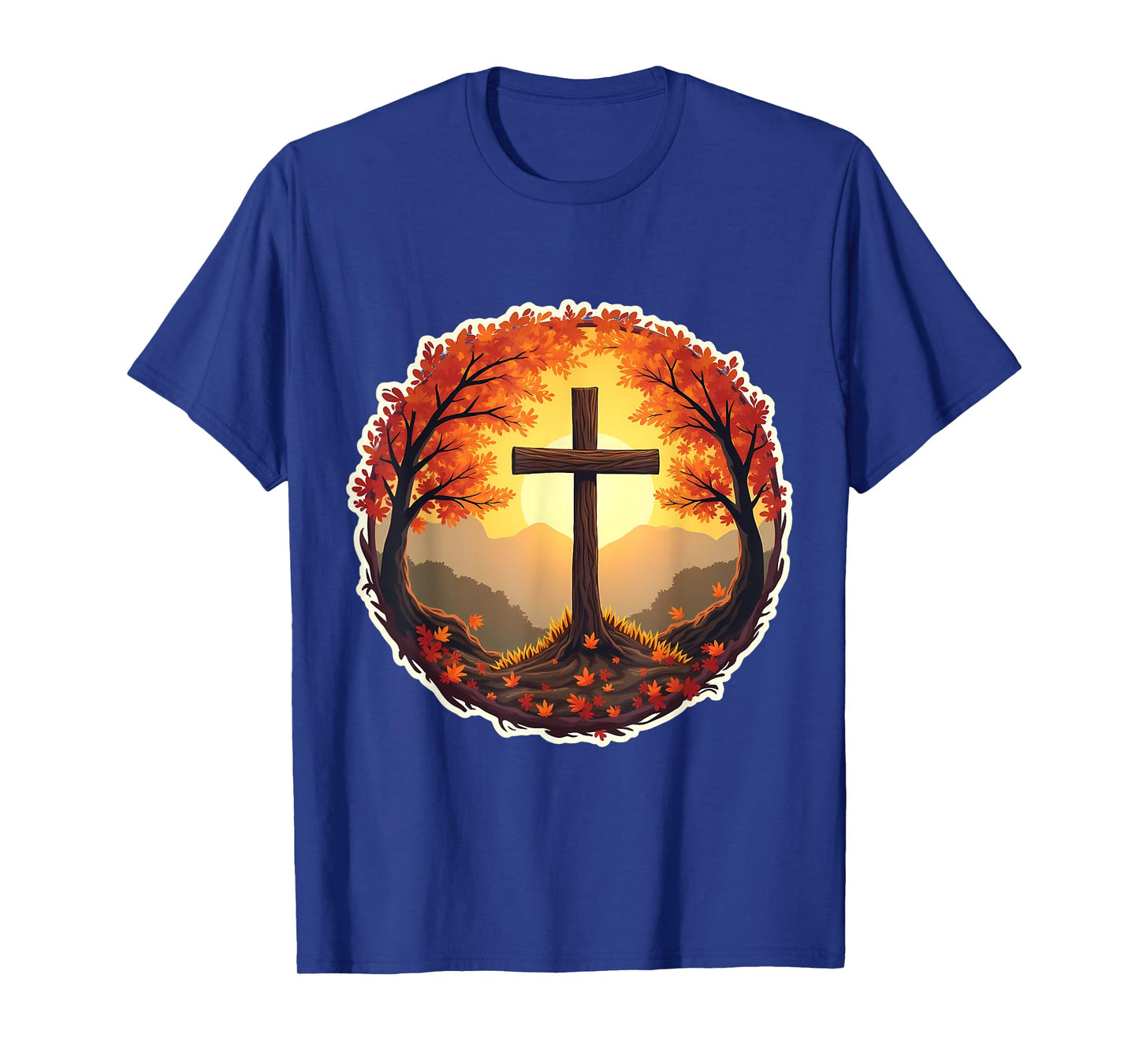 Jesus Christ Cross Christian Autumn Nature Fall Vintage T-Shirt