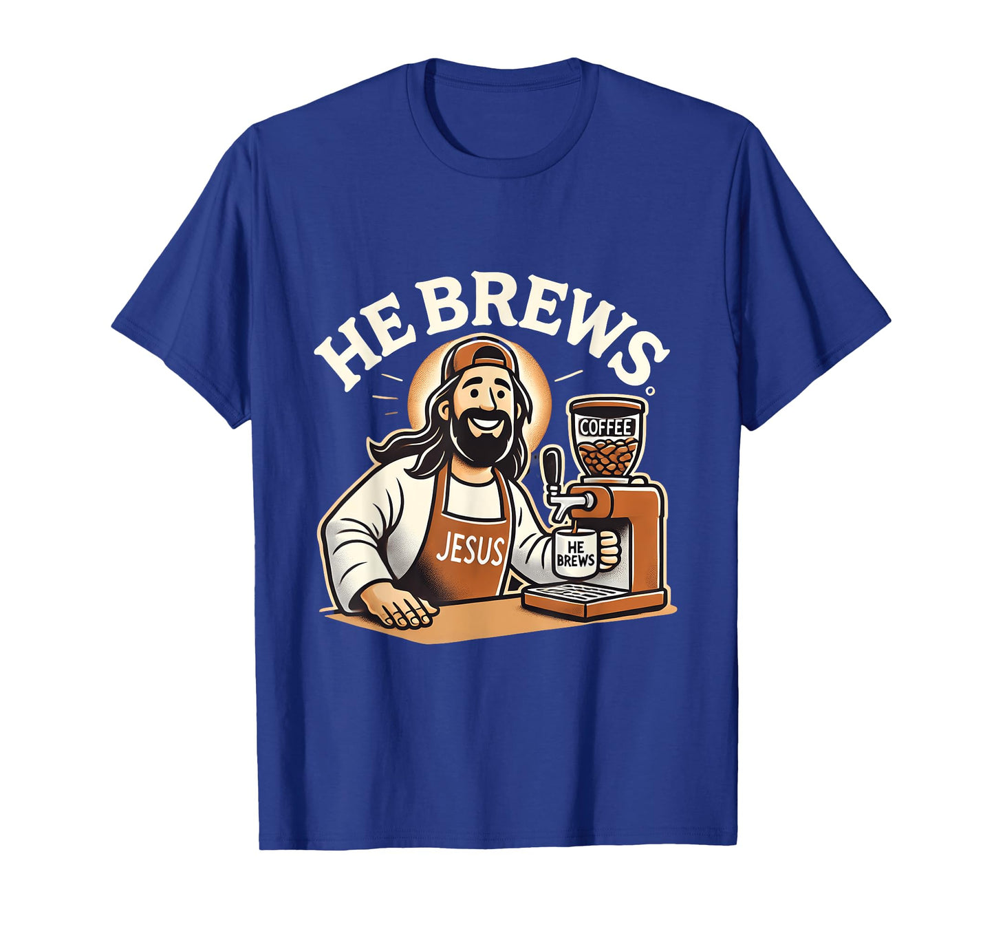 He Brews Coffee Jesus Cartoon Fun Christian Design T-Shirt