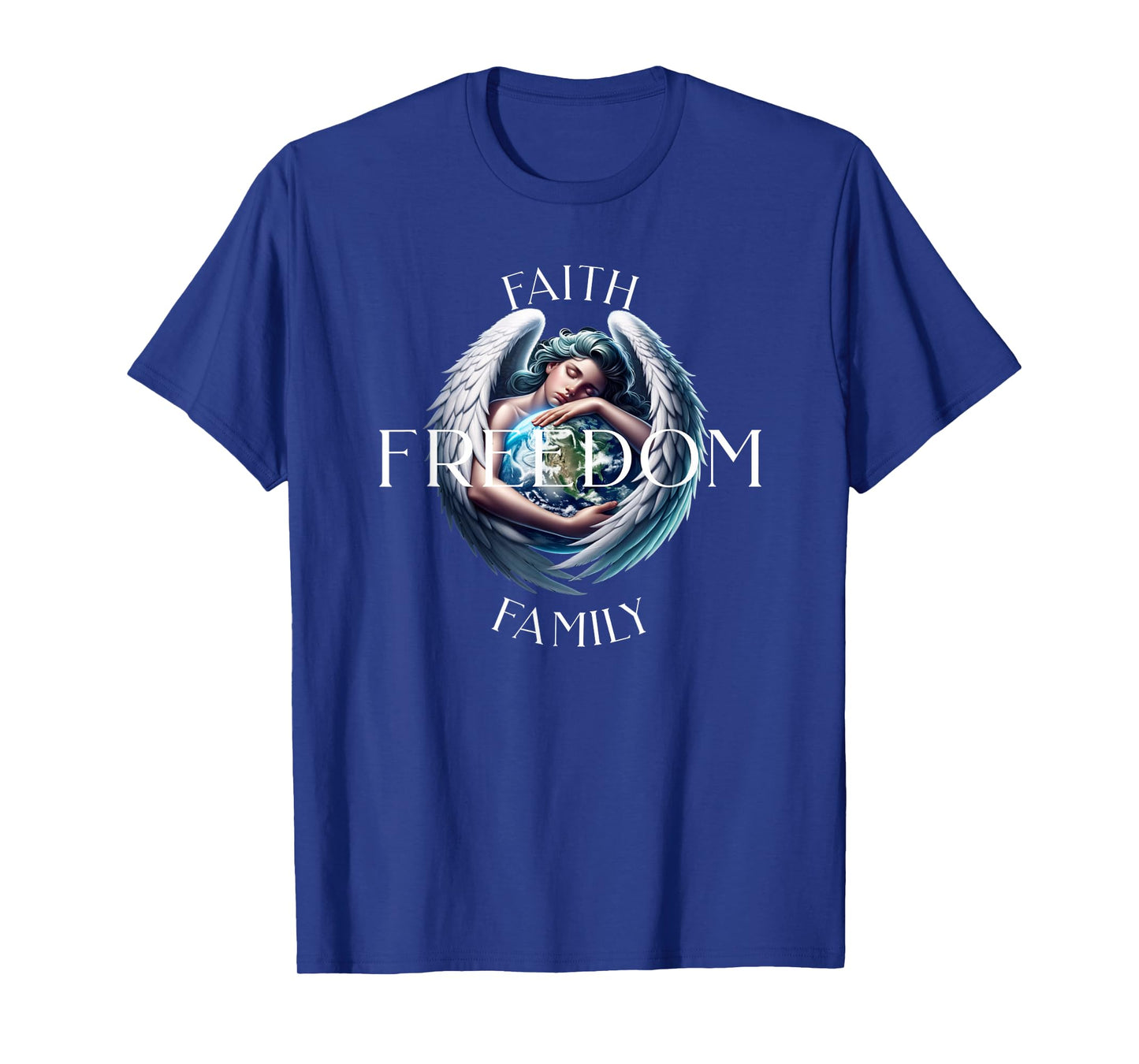 Faith Family Freedom Angel with Globe T-Shirt