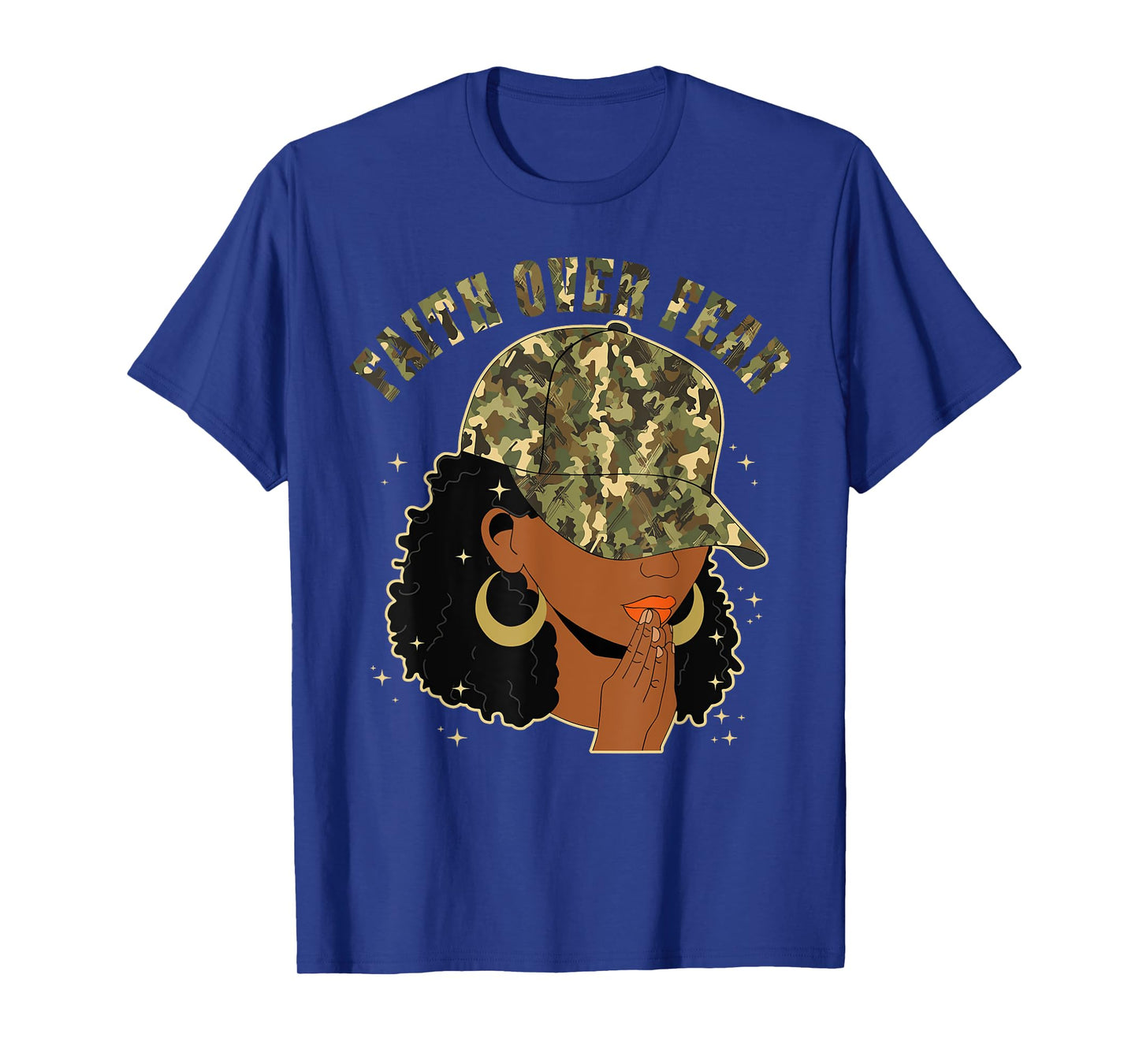 Faith Over Fear Christian Camo African American Afro Women T-Shirt