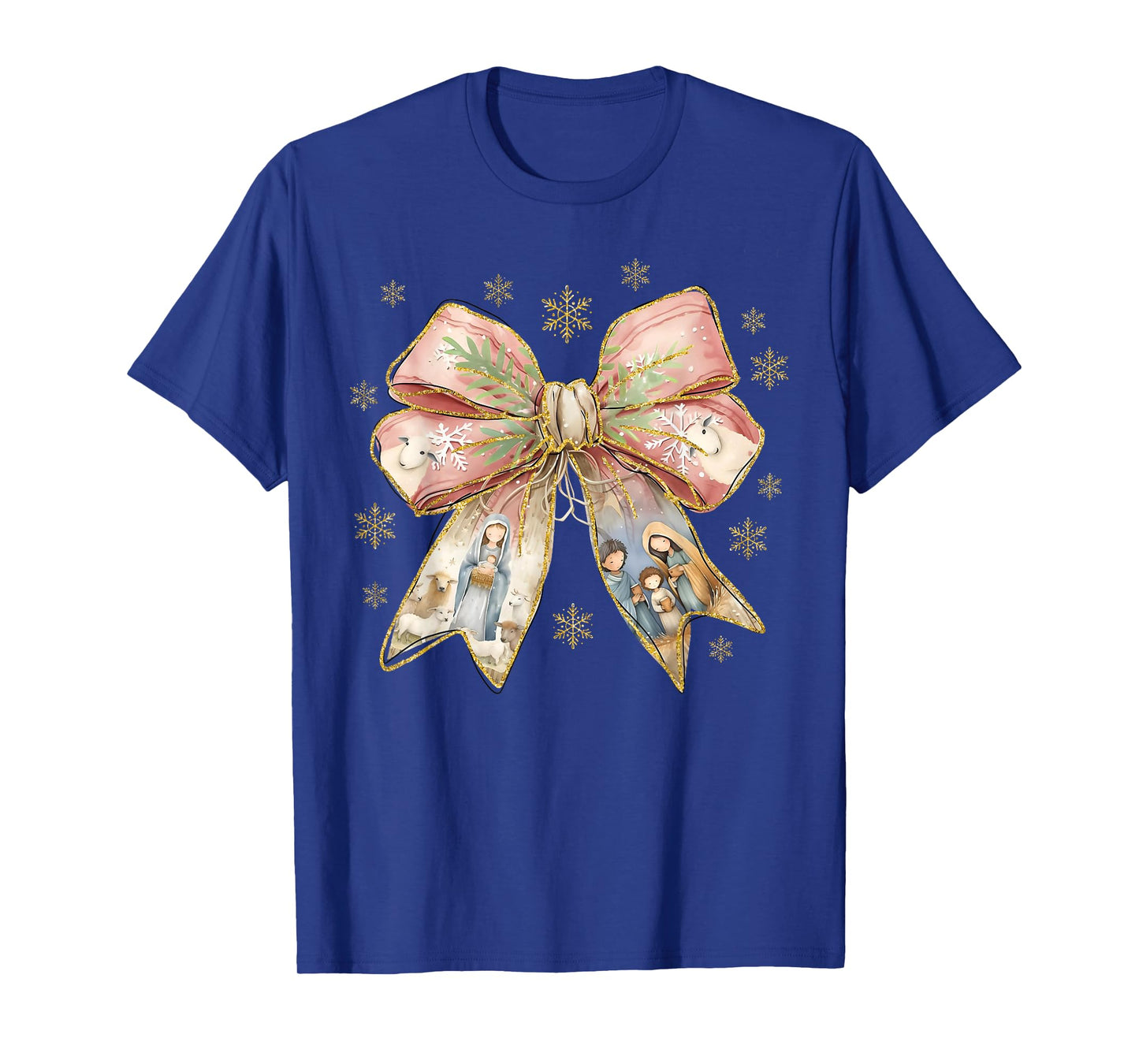 Coquette Bow Snowflake Jesus Christmas Xmas Holiday Family T-Shirt
