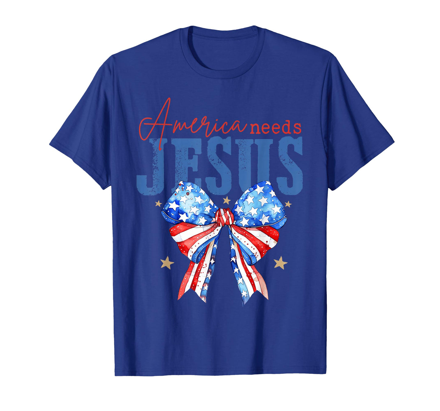 America Needs Jesus Christian USA Flag 4th Of July Bow Retro T-Shirt