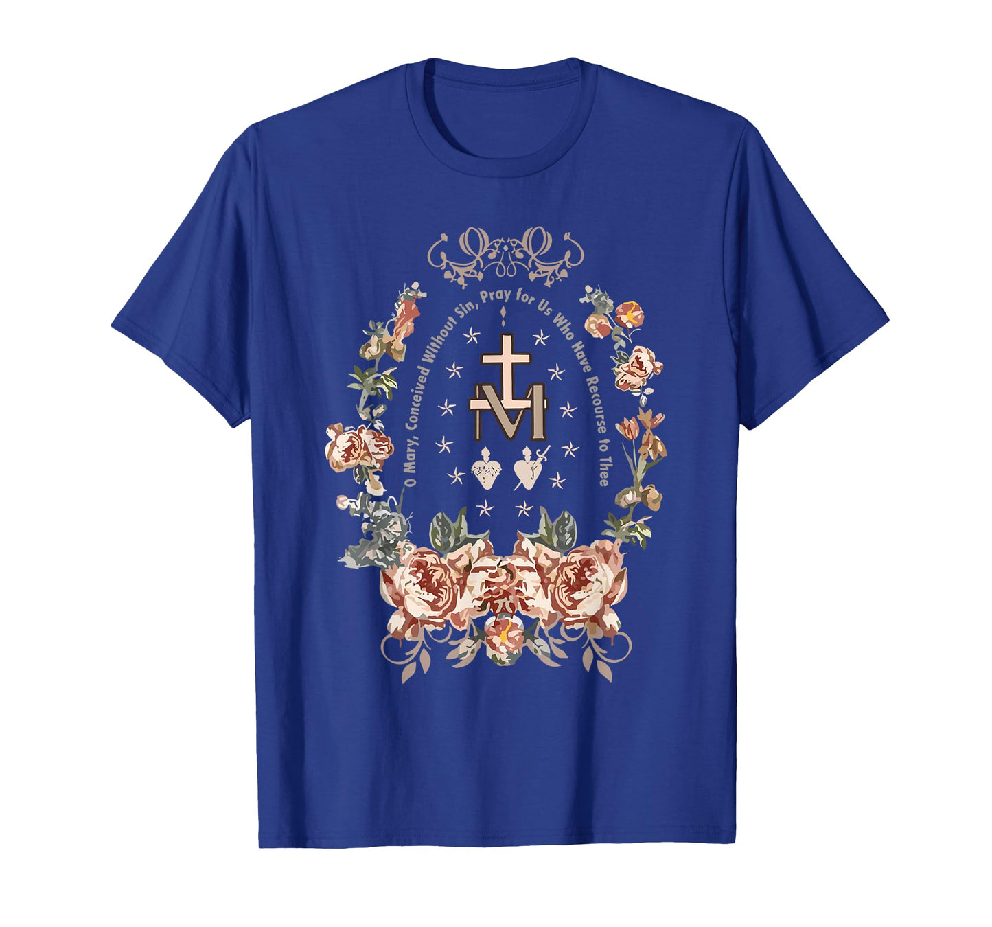Marian Cross Floral Virgin Mary Catholic Art T-Shirt