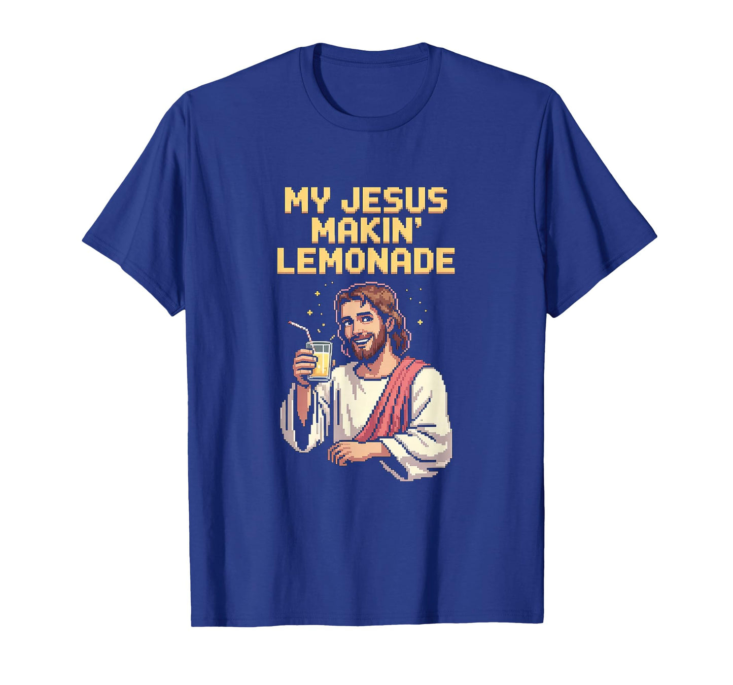 Funny Jesus Makin Lemonade Retro Pixel Art Christian Mens T-Shirt