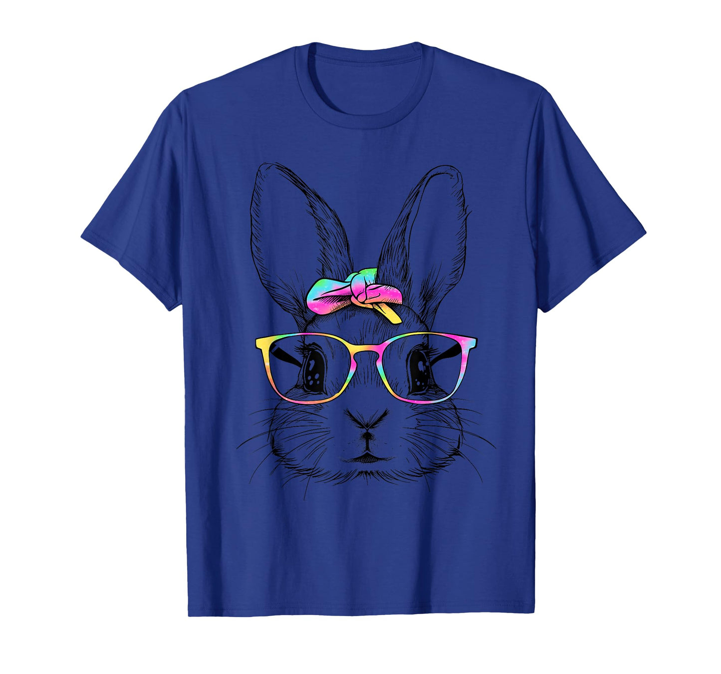 Cute Bunny Rabbit Face Tie Dye Glasses Girl Happy Easter Day T-Shirt