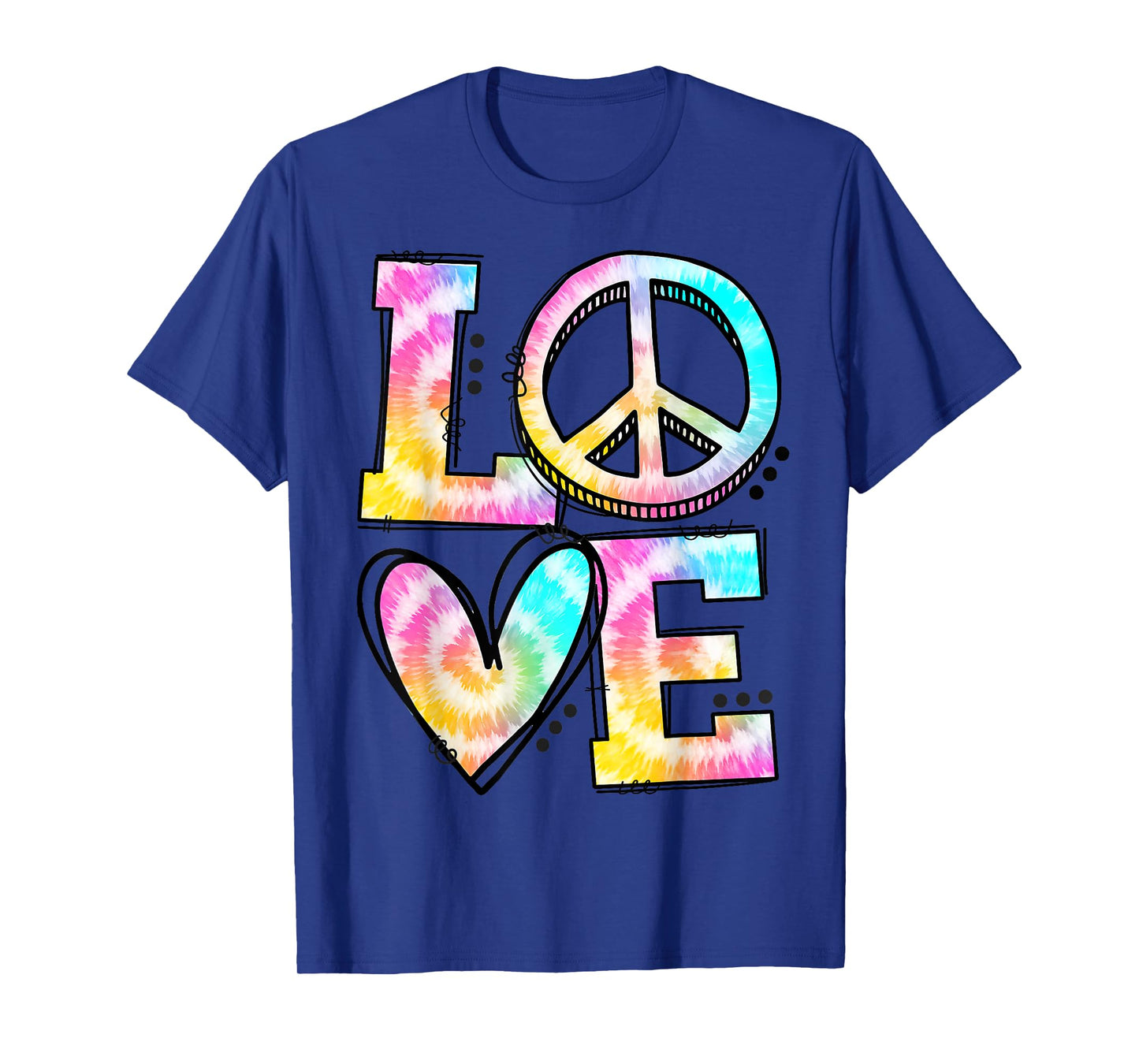 Retro Tie Dye Love Peace Sign Heart 60s 70s Hippie Costume T-Shirt