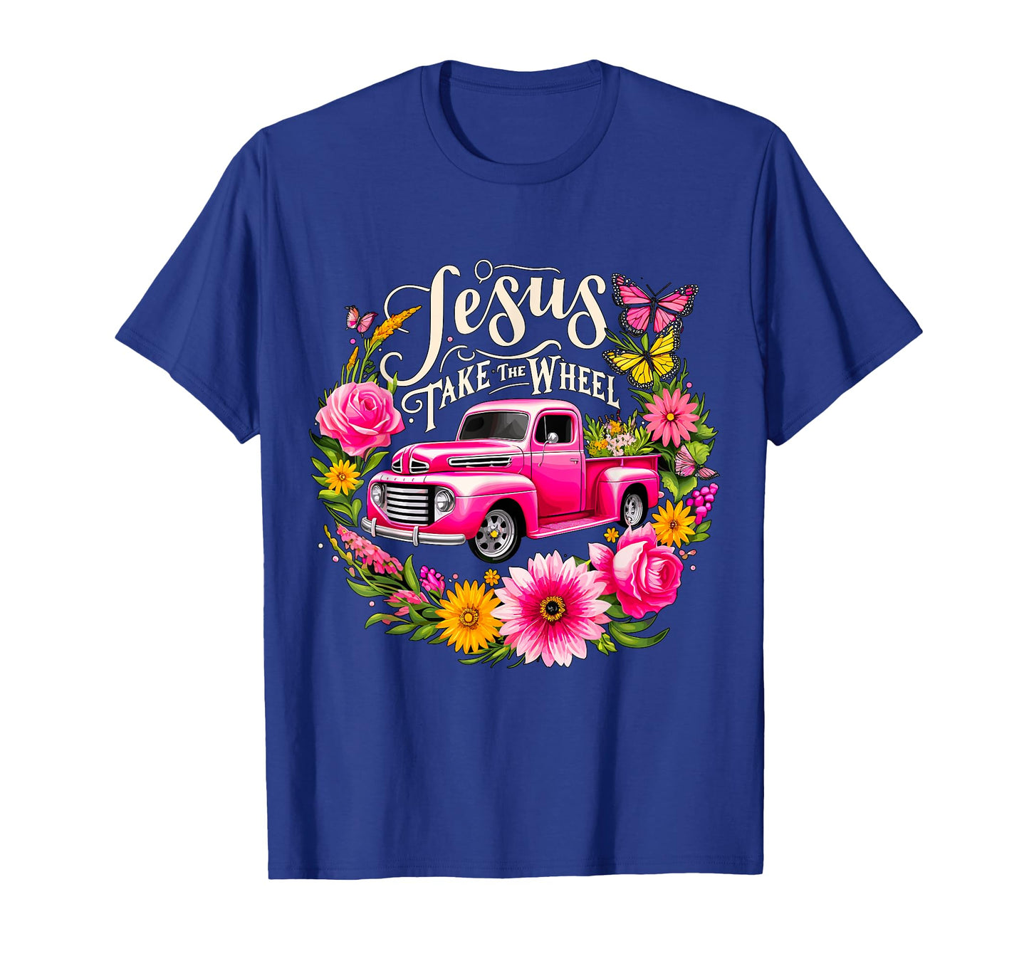 Jesus take the Wheel Floral Farm Truck Christmas Xmas T-Shirt
