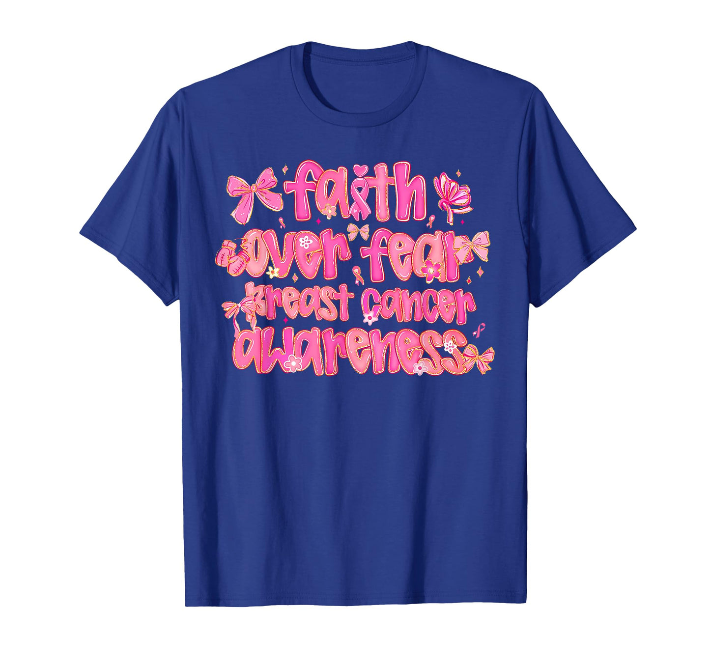 Preppy Faith Over Fear Breast Cancer Awareness Coquette T-Shirt