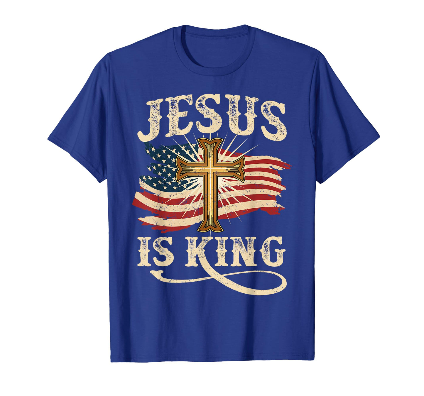 Jesus Is King Christian Cross USA American Flag Religious T-Shirt