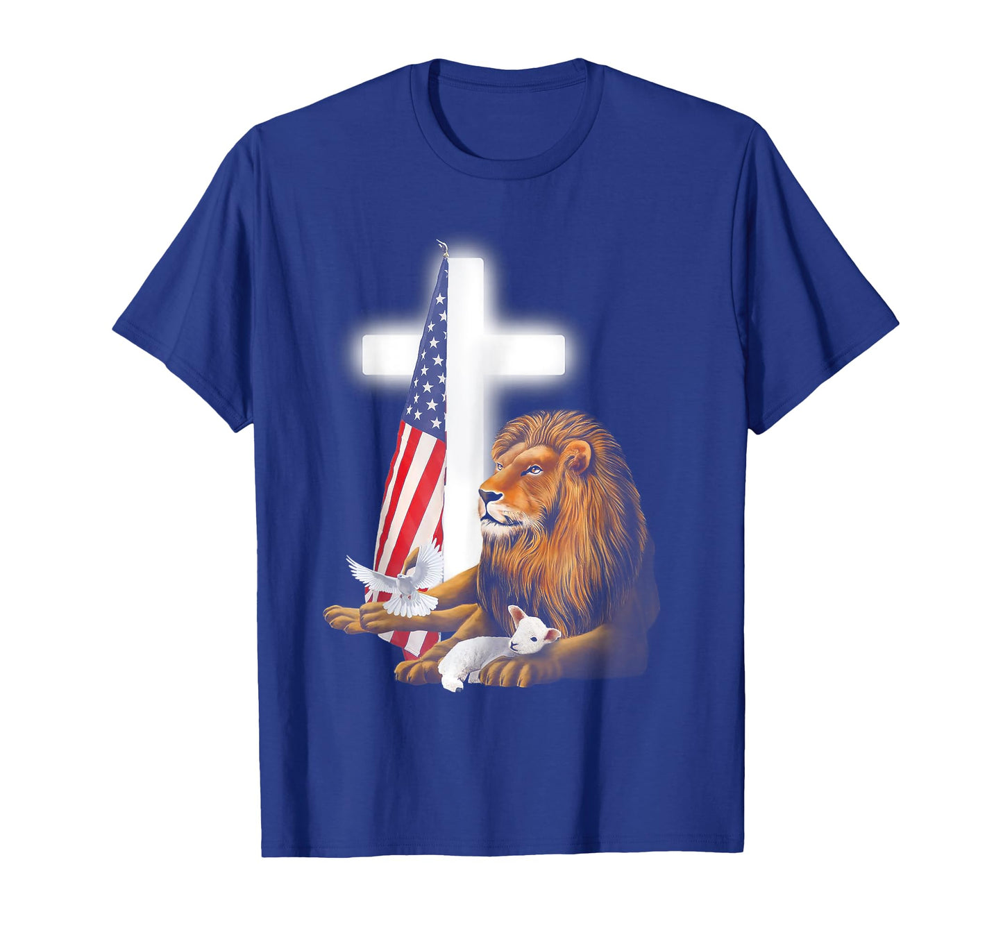 Lion And Lamb Cross Sheep Dove America Flag T-Shirt