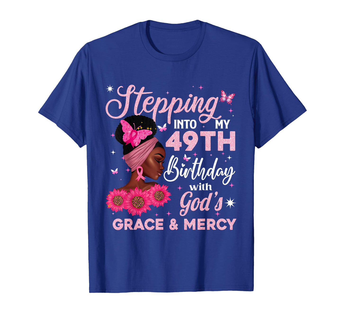 Retro 49th Bday Woman Breast Cancer Butterfly 49 Years Old T-Shirt