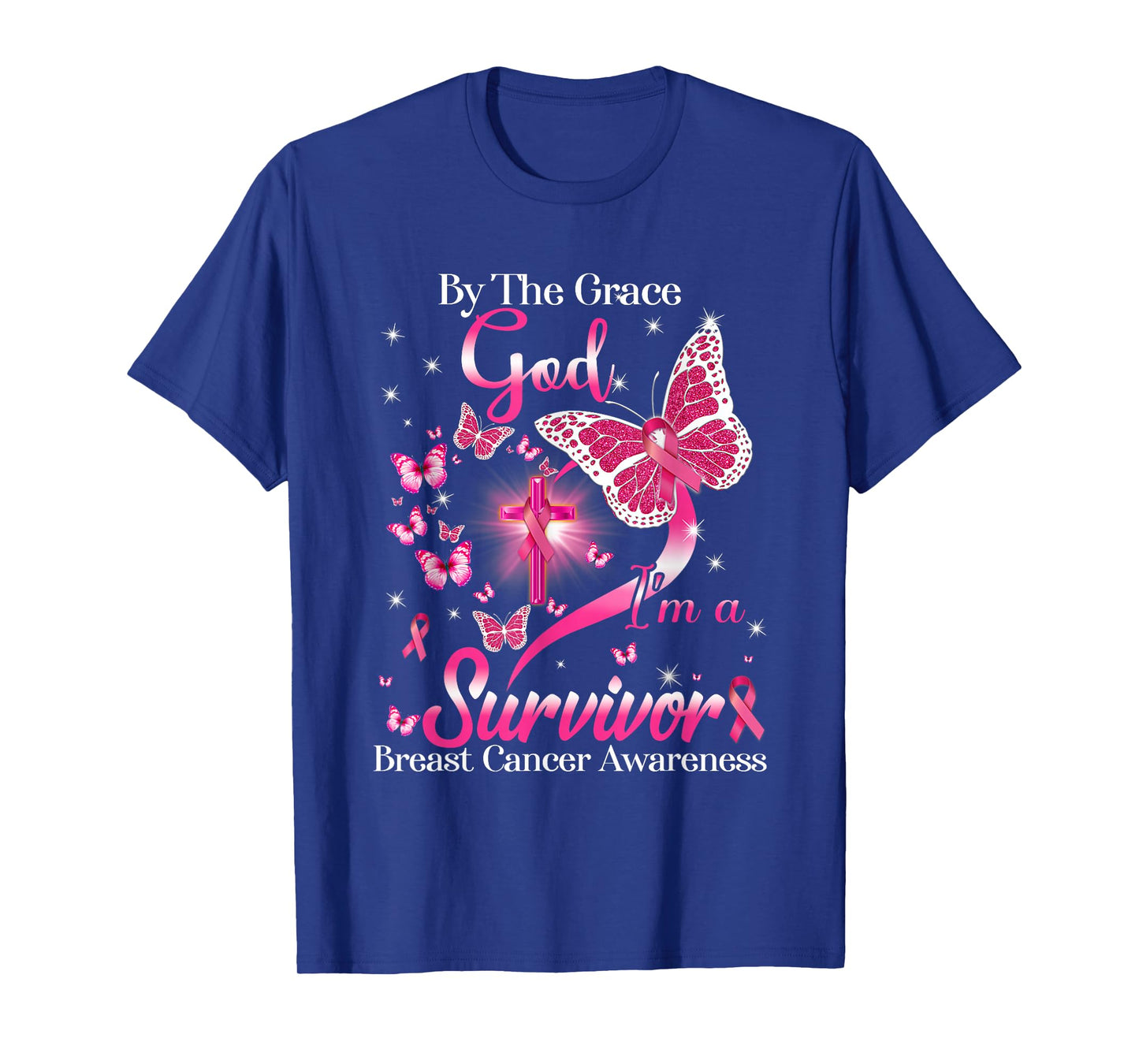 by The Grace God I'm A Survivor Breast Cancer Awareness T-Shirt