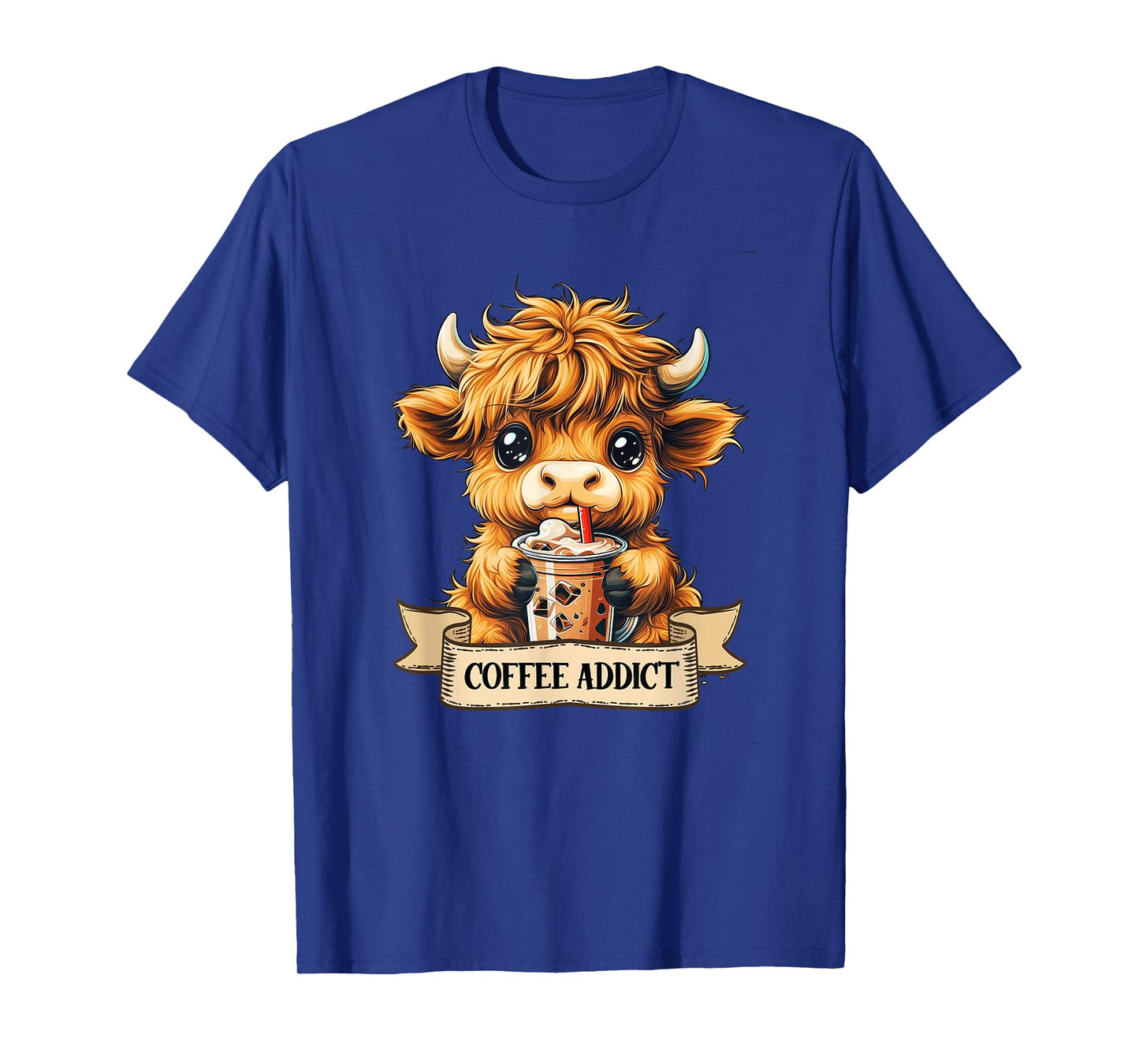 Cute Highland Cow Coffee Addict Funny Drink Coffee Cowgirl T-Shirt