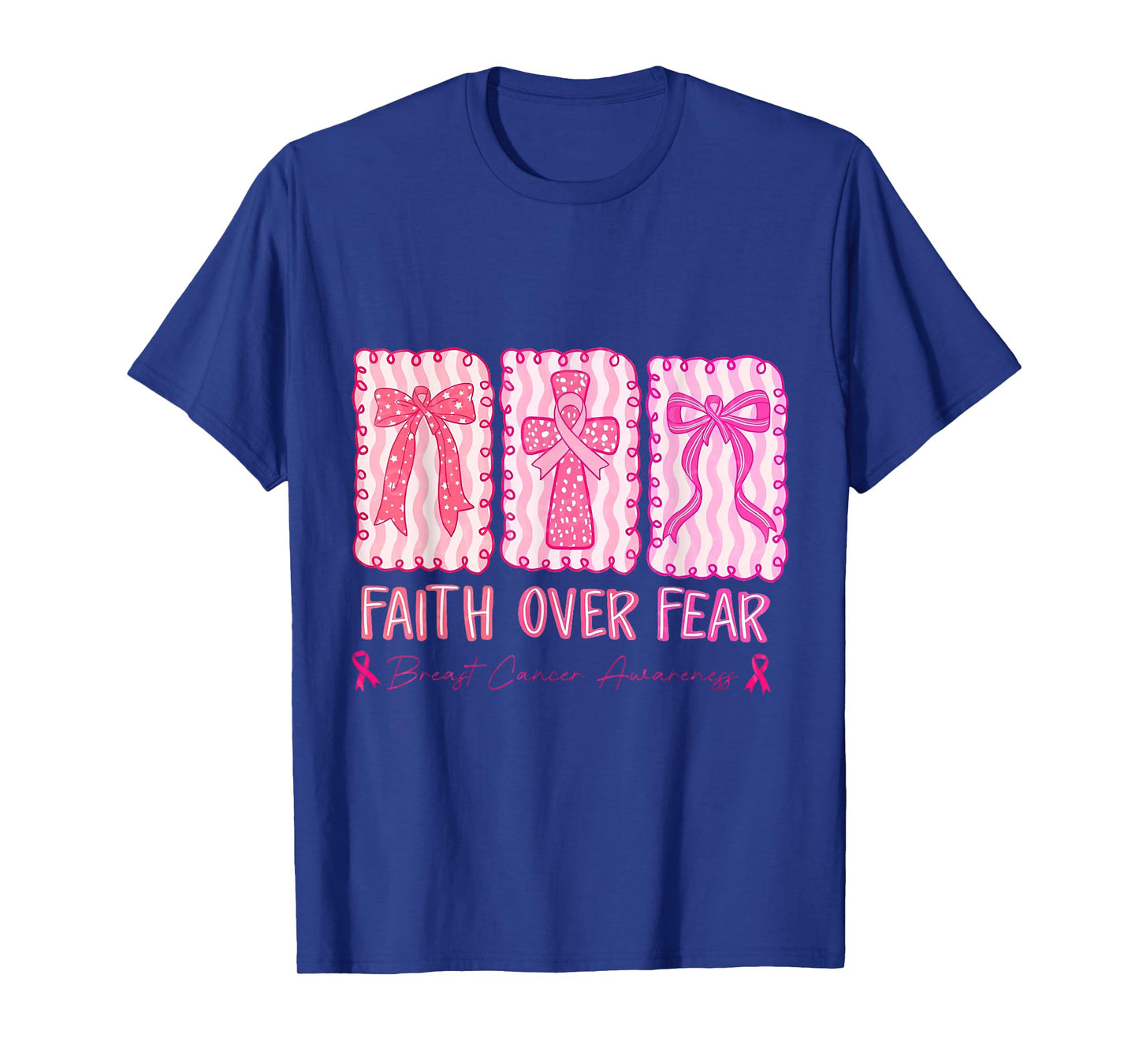 Faith Over Fear Cross Coquette Breast Cancer Awareness T-Shirt