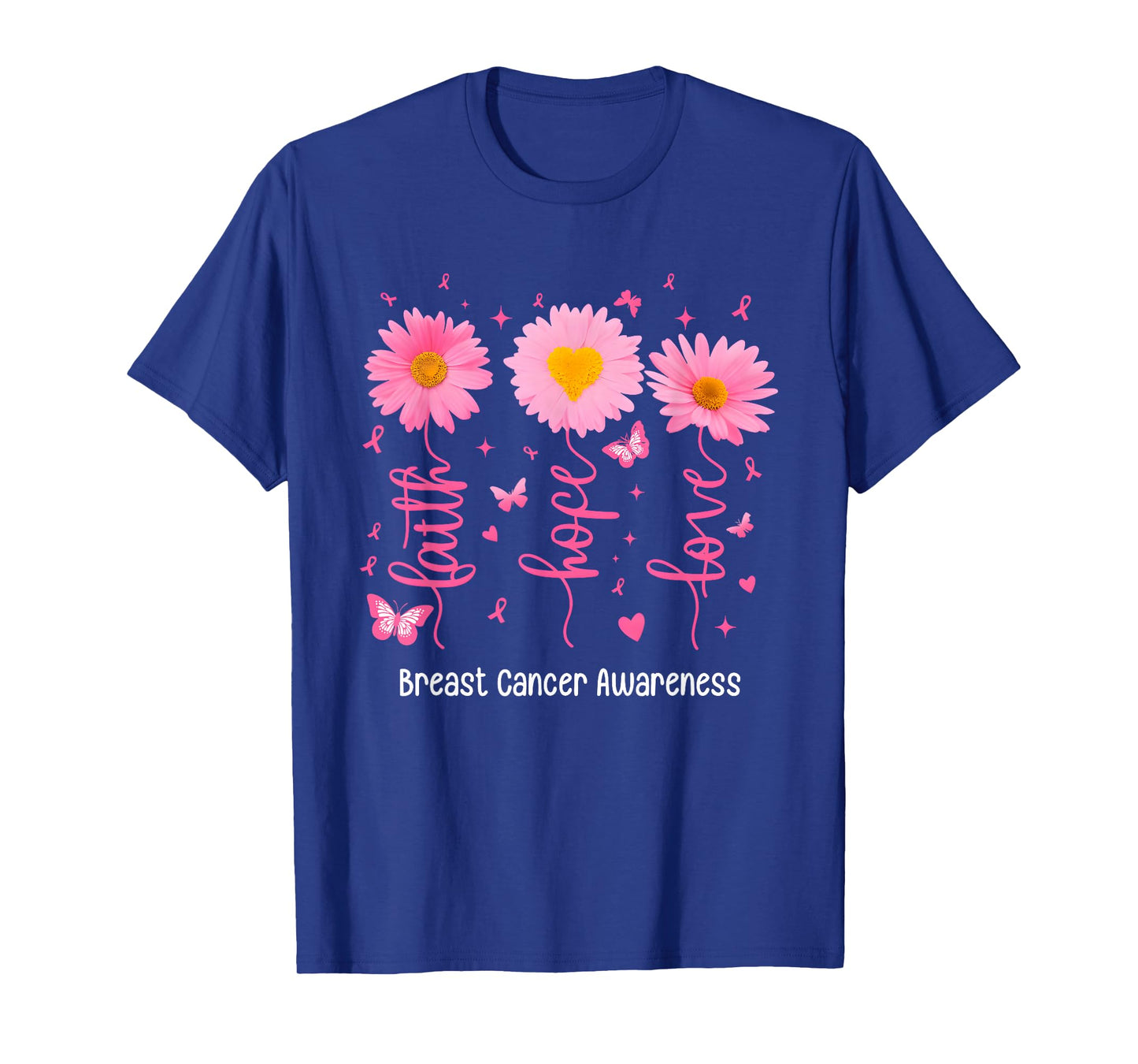 Faith Hope Love Flowers Breast Cancer Awareness Support T-Shirt