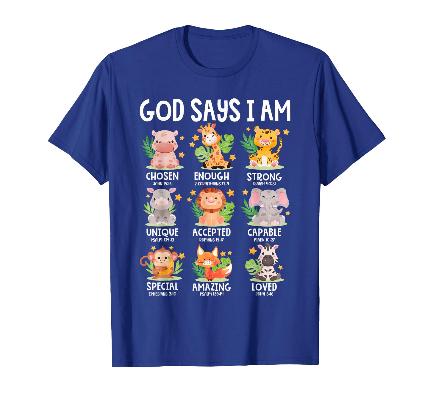 God Says I Am Christian Boys Girls Kids Safari Zoo Animals T-Shirt