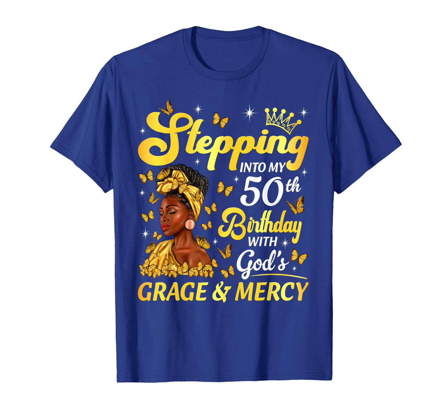 Stepping Into My 50th Birthday Afro Woman Religious Birthday T-Shirt