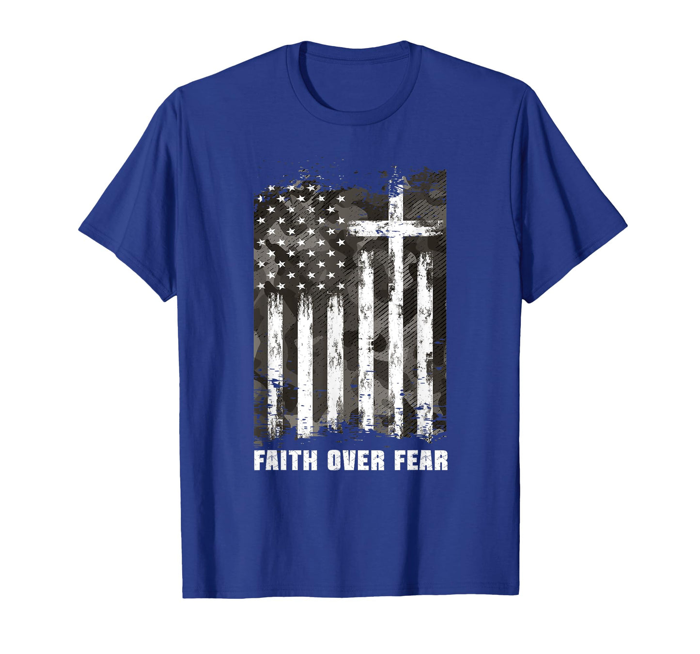 Faith Over Fear Christian Cross Camouflage American Flag T-Shirt