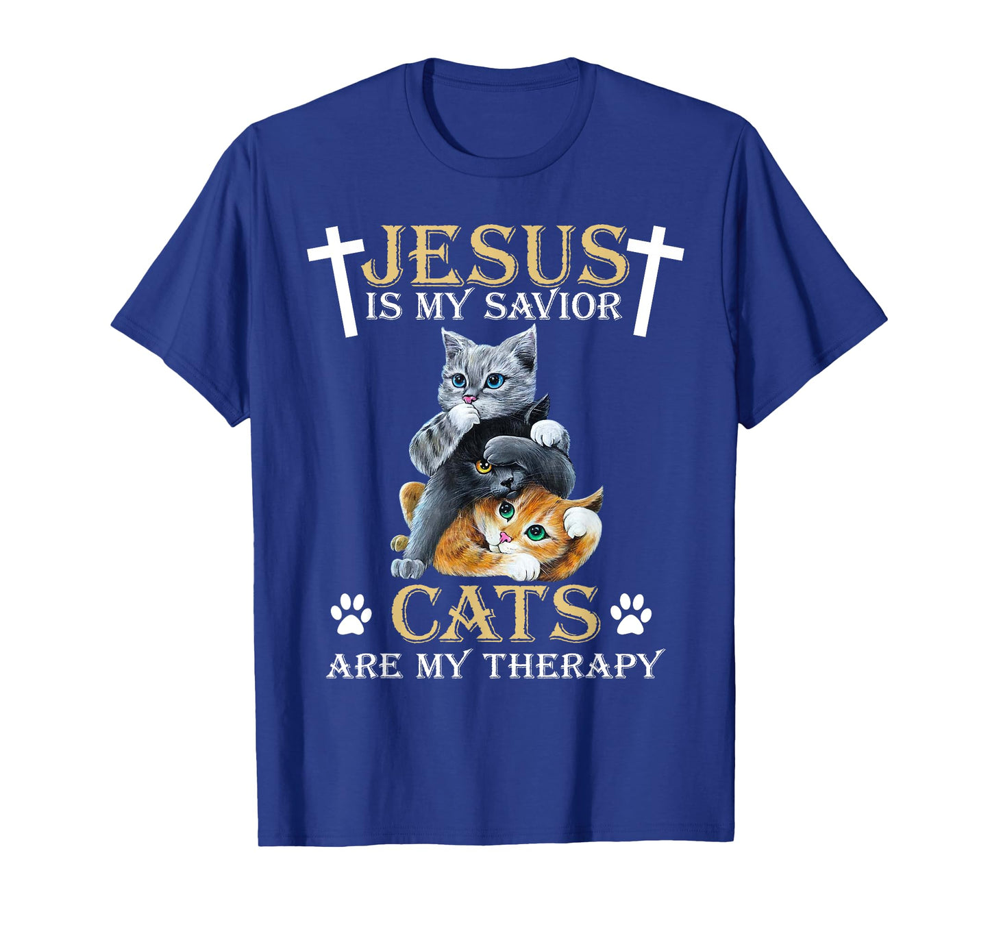 Jesus Is Savior Cats Are My Therapy Christian Funny Cat T-Shirt