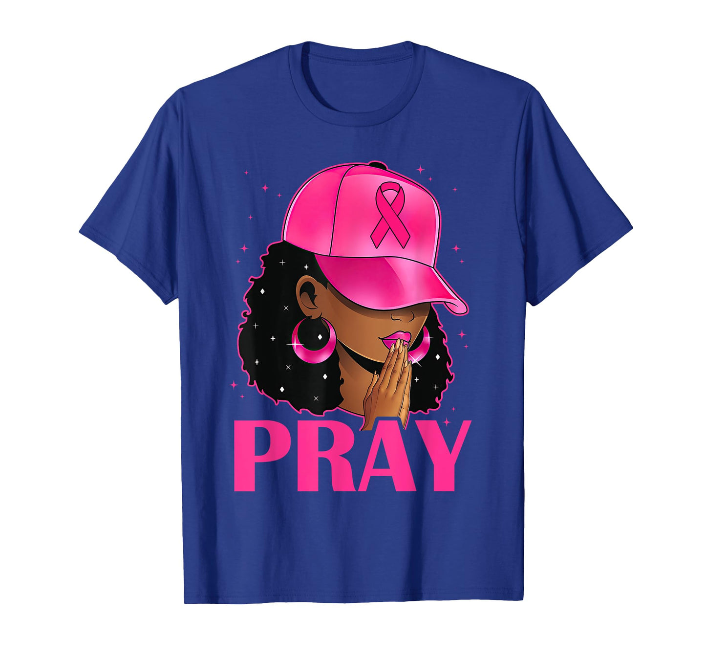 Pray Black Women Afro Christian Breast Cancer Awareness T-Shirt