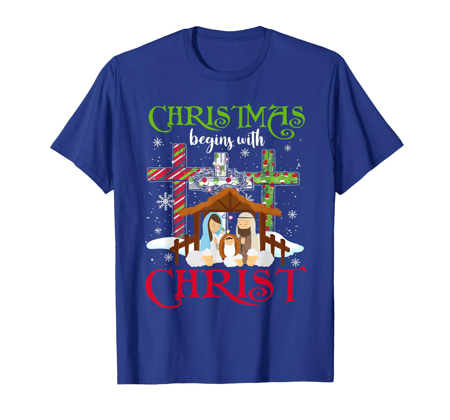 Christmas Begins With Christ Snowman Christian Cross Xmas T-Shirt