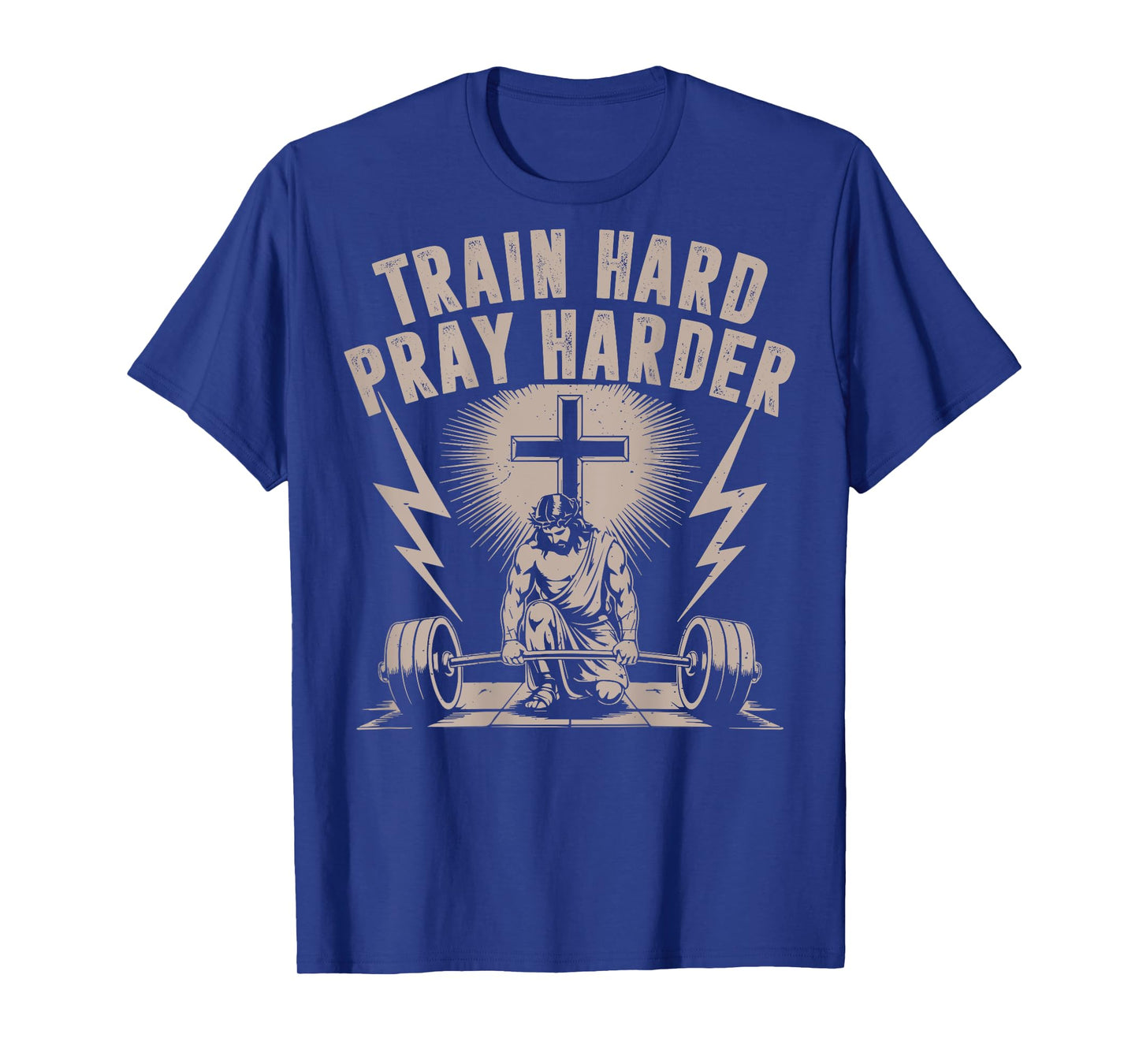 Train Hard Pray Harder Funny Christian Workout Gym Jesus Men T-Shirt