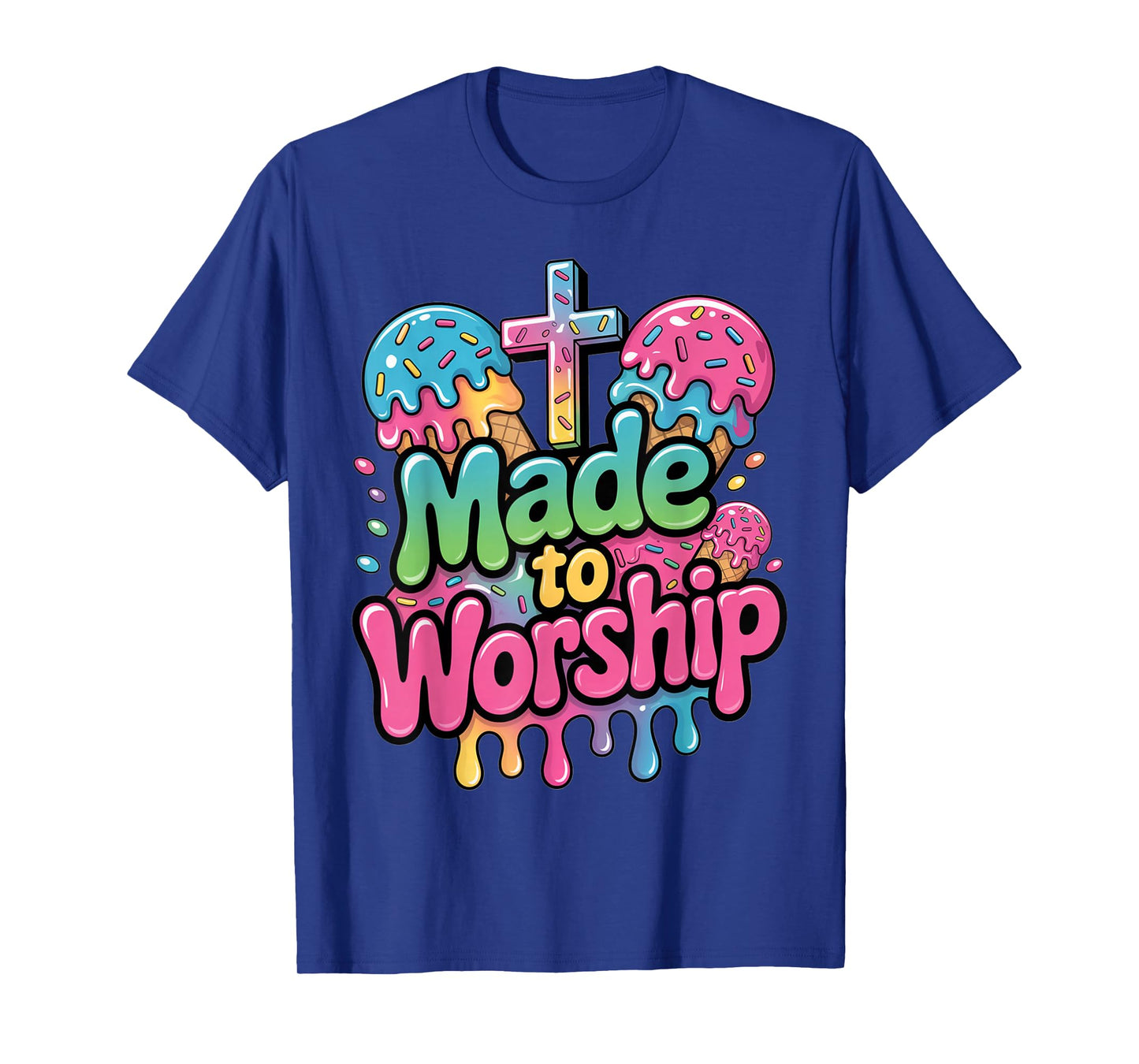 Made To Worship Ice Cream Drippy Christian Drip Kids Faith T-Shirt