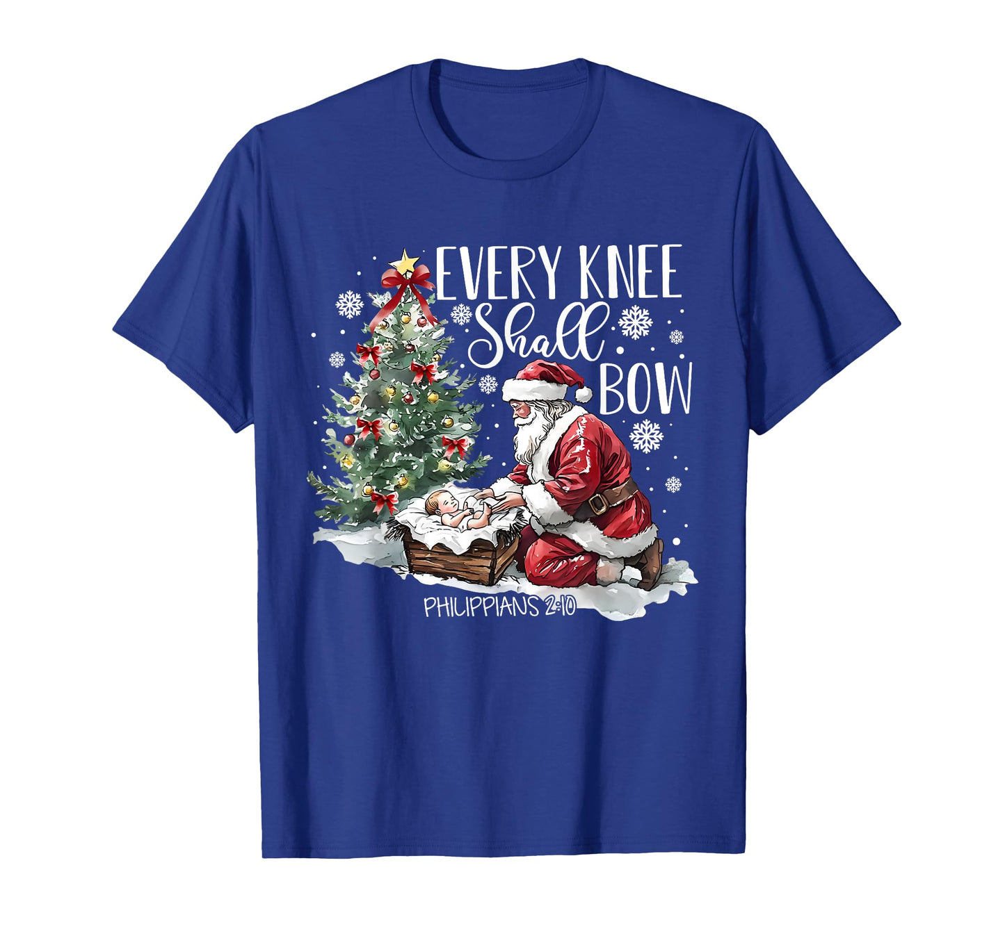 Every Knee Shall Bow Santa Christmas Nativity Scene Xmas T-Shirt