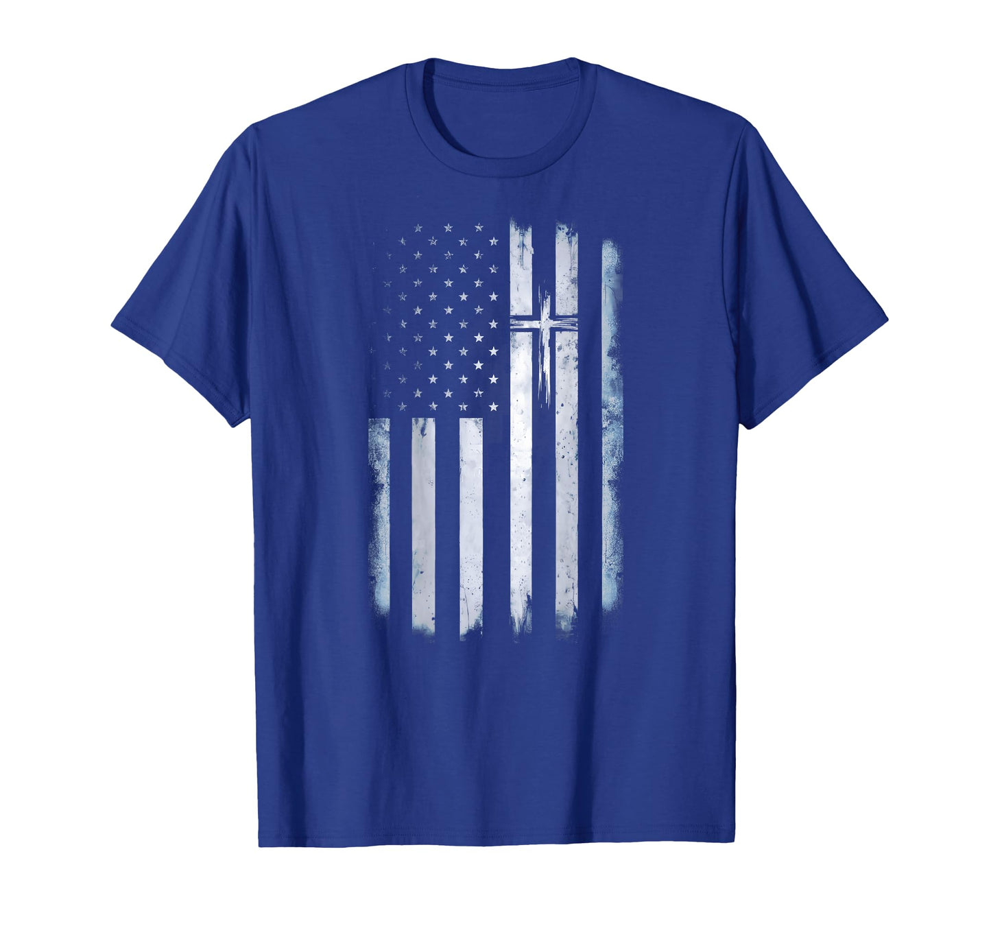 On Back American Flag Cross US Christian Patriotic T-Shirt