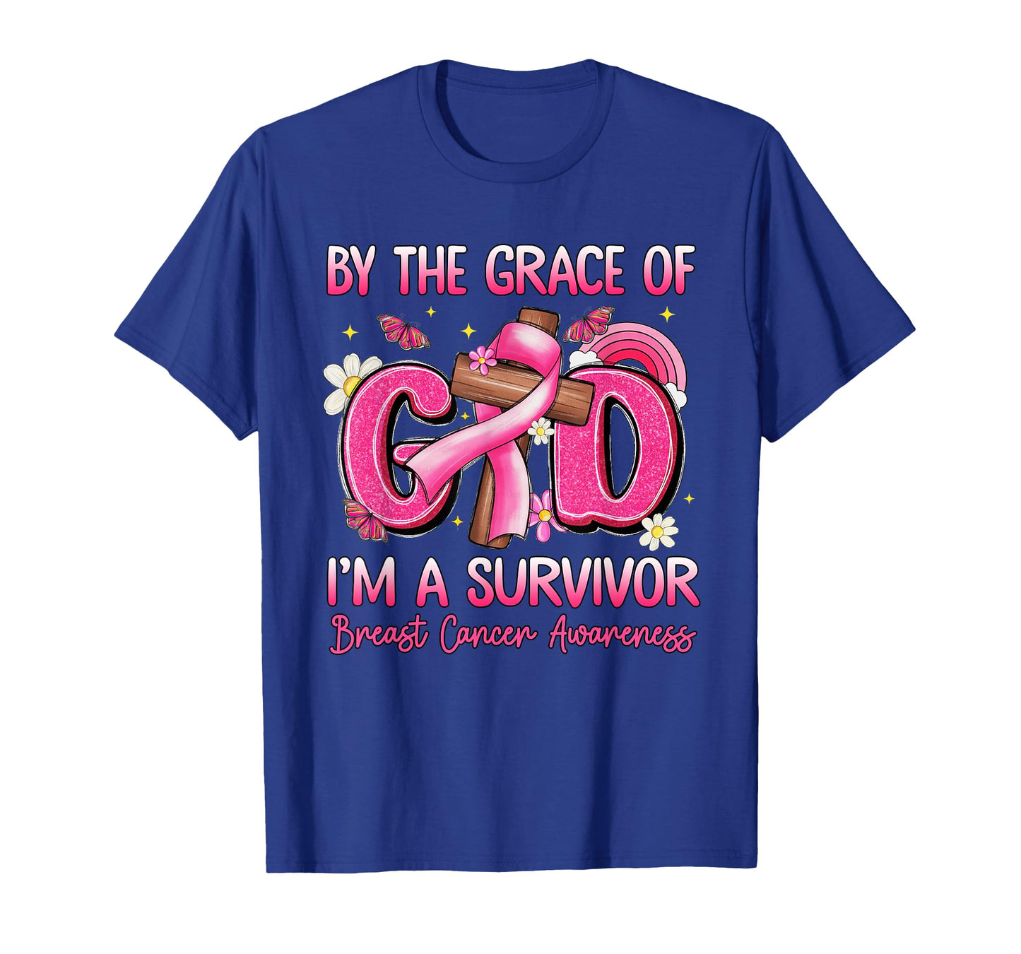 by The Grace God I Am A Breast Cancer Survivor Christian T-Shirt