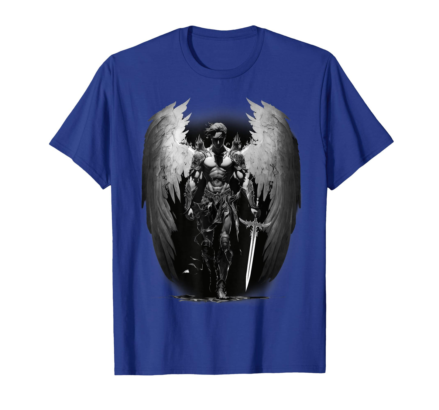 Angel Archangel with Sword, Wings in B&W Walking to Fight. T-Shirt