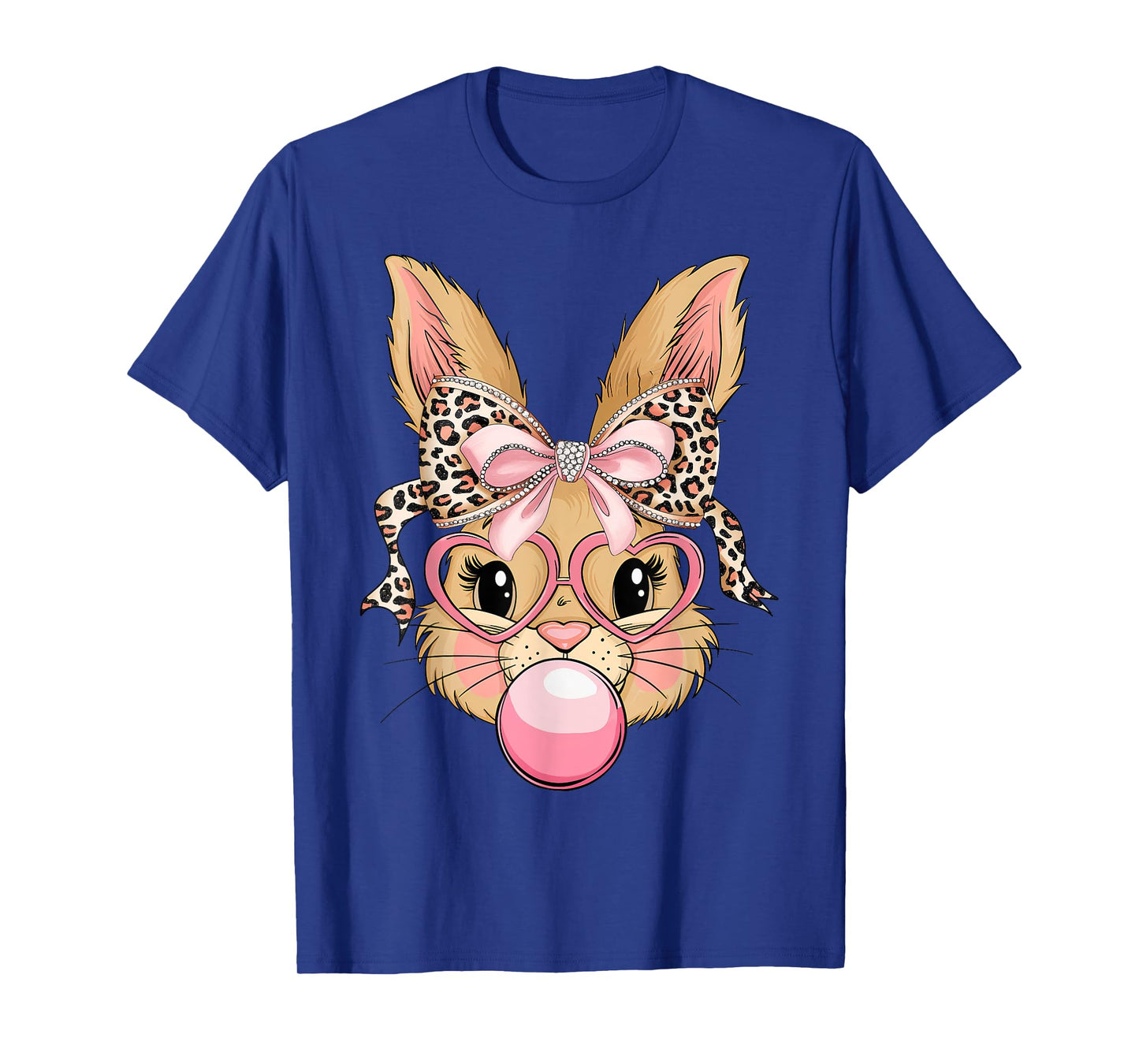 Cute Bunny Rabbit Face Leopard Glasses Girl Happy Easter Day T-Shirt
