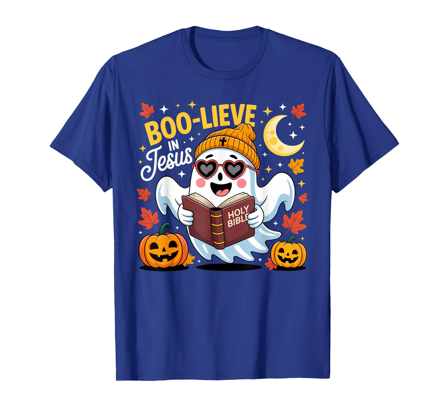 Boo-Lieve in Jesus Ghost Christian Halloween Funny Crew T-Shirt