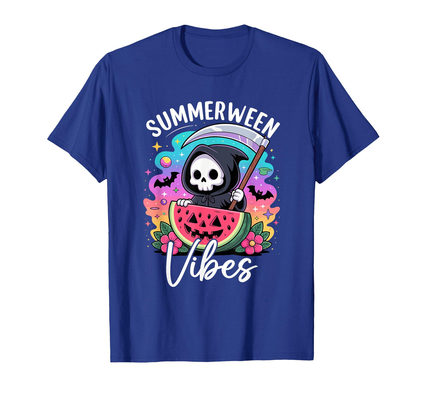 Retro Ghost Summerween Vibe Watermelon Ghost Summer Skeleton T-Shirt