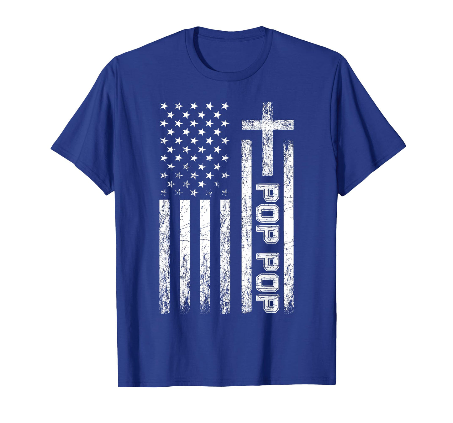 Pop Pop USA American Flag Cross Christian Grandpa Patriotic T-Shirt