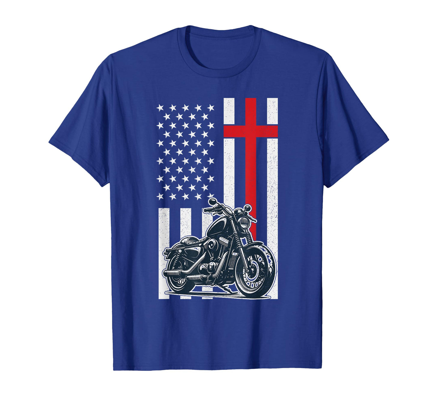 Christian Biker Motorcycle American Flag Cross T-Shirt
