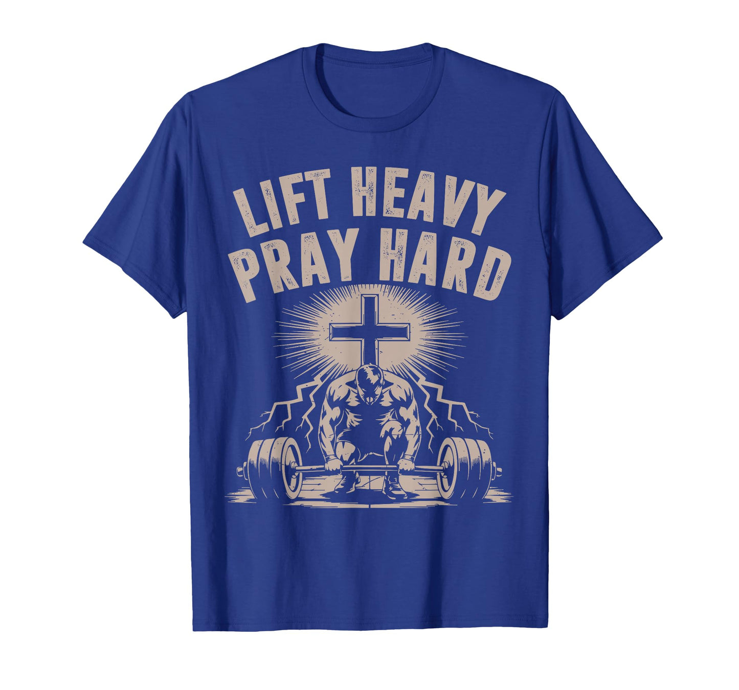 Men's Lift Heavy Pray Hard Christian Workout Jesus Gym Funny T-Shirt