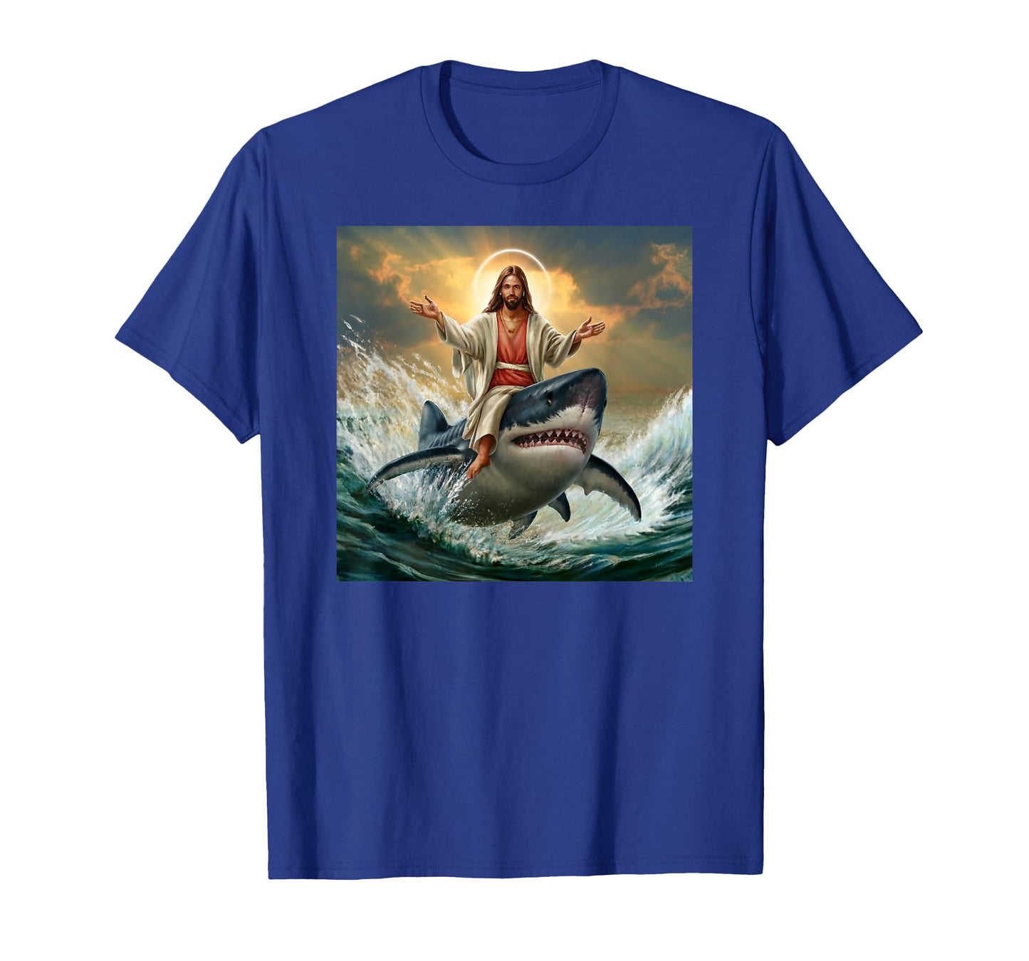 Christian Jesus Riding Shark Funny Shark Jesus Lover T-Shirt