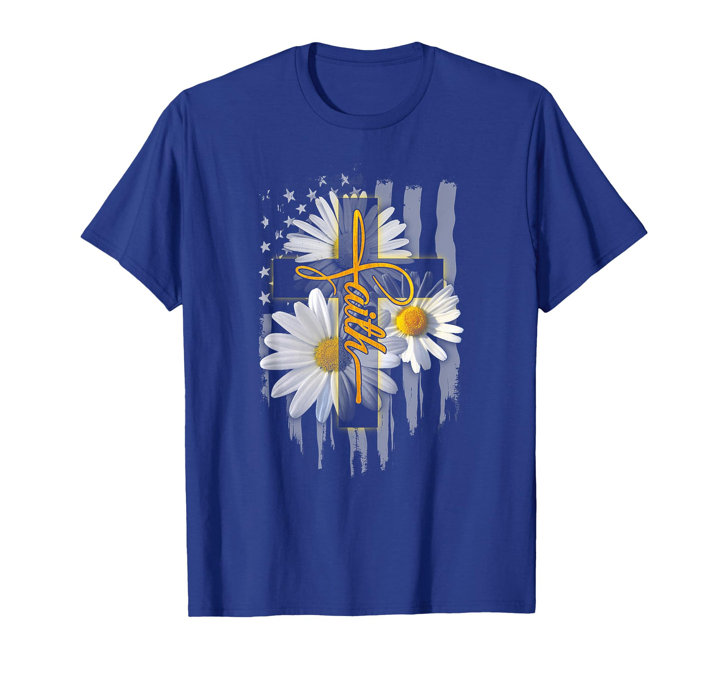 Faith Cross Casual Cross Daisy US Flag Floral T-Shirt