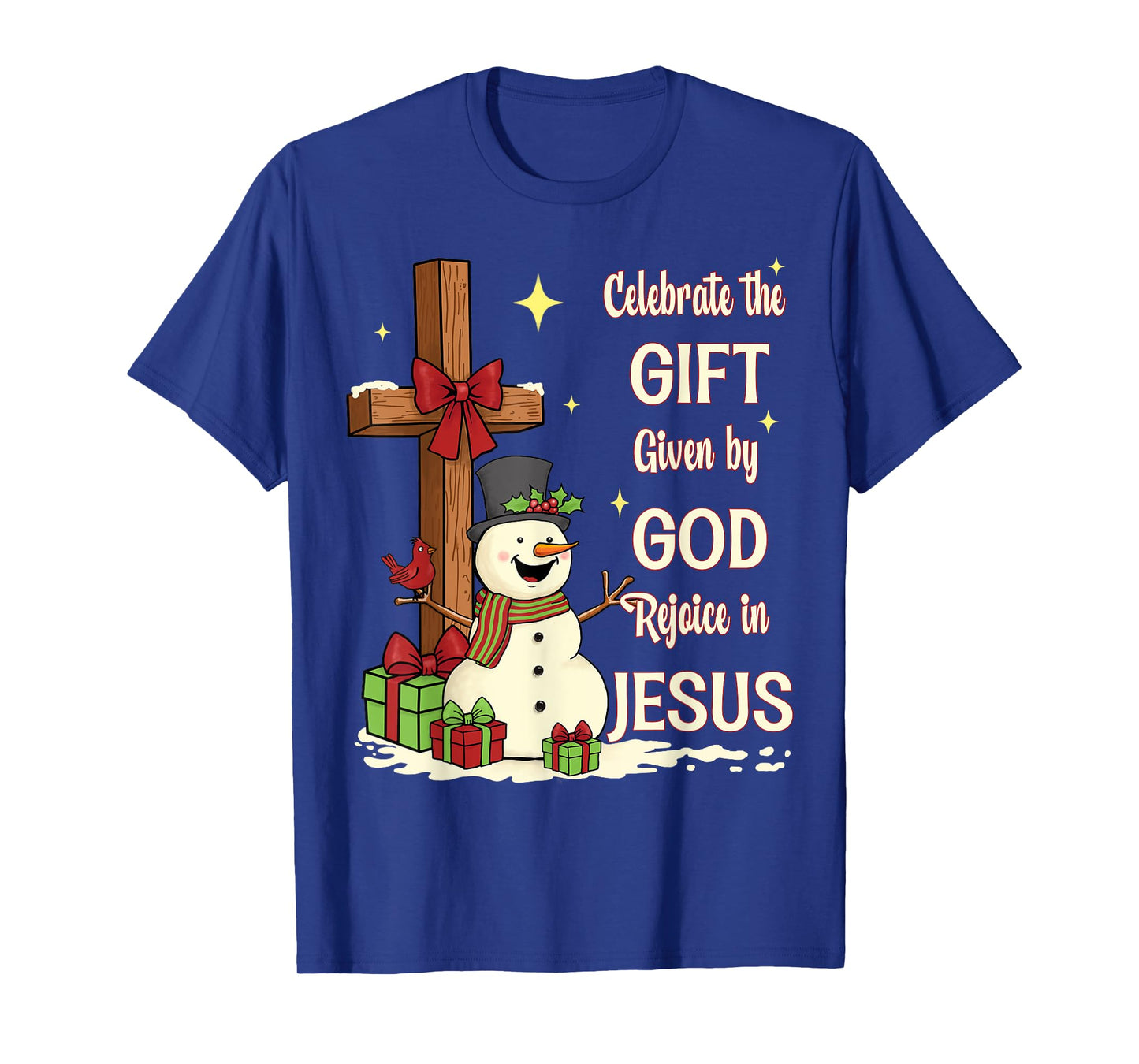 Celebrate Jesus Birth Christmas Snowman Christian Cross T-Shirt