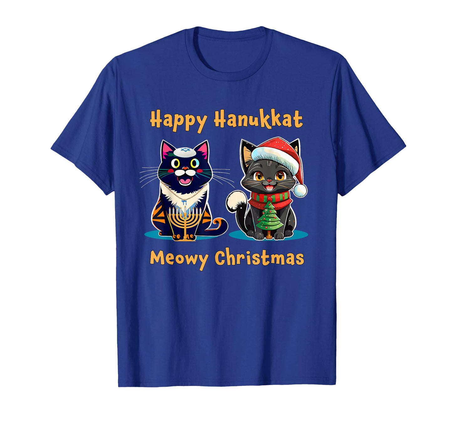 Merry Christmas Happy Hanukkah Jewish Christian Cat Lovers T-Shirt for Men Women Kids