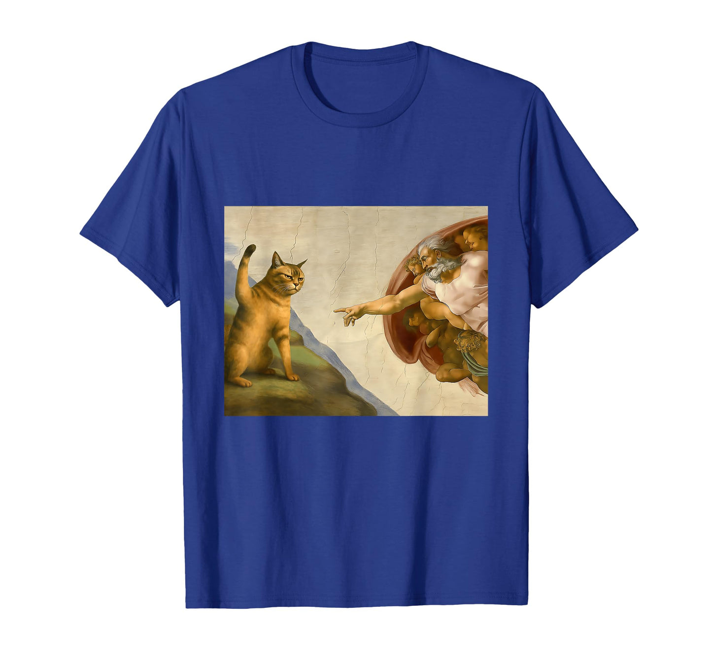Funny Cat God Creation Of Adam-Michelangelo Jesus Art Meme T-Shirt for Men Women