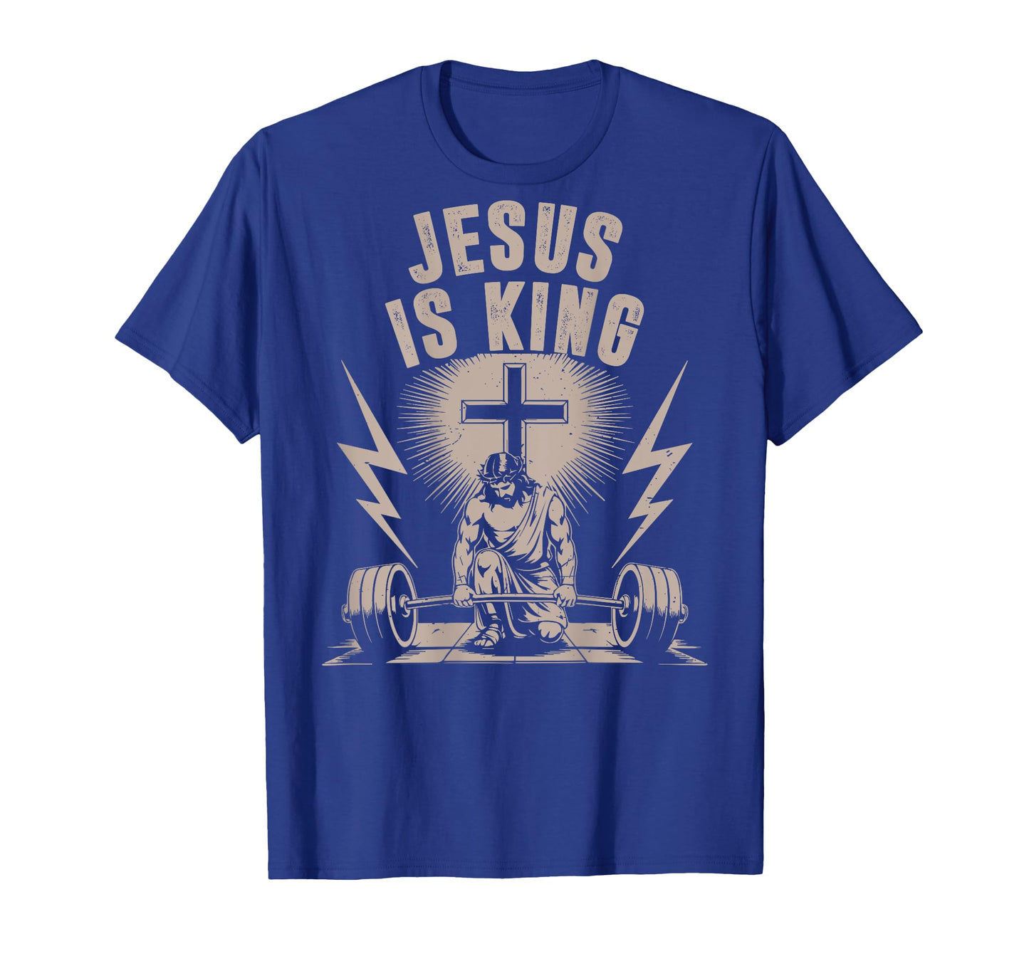 Jesus is King Barbell Cross Funny Christian Workout Gym Men T-Shirt