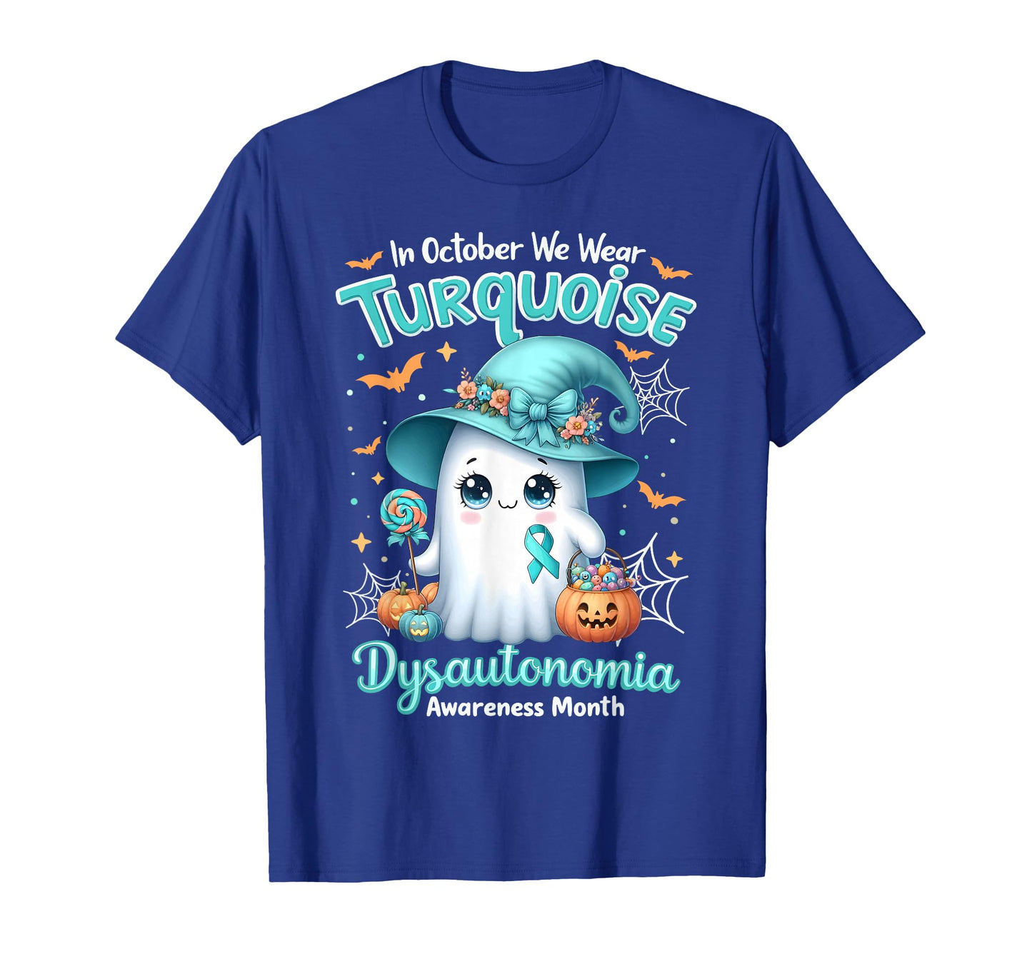 in October We Wear Turquoise Dysautonomia Awareness Ghost T-Shirt