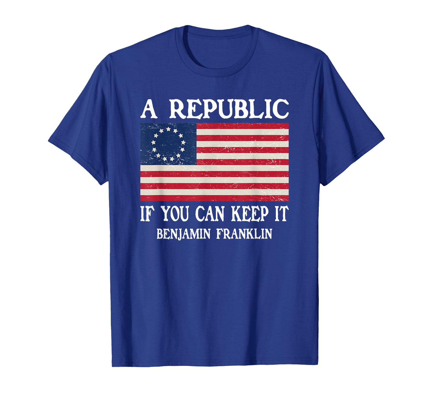 Ben Franklin Quote Designs A Republic, If You Can Keep It T-Shirt - Unisex-Adults, X-Small, Black, Short Sleeve